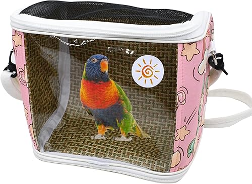 Parrot Bird - Bolsa de viaje portátil transparente para hámster para mascotas, transpirable, con hombro para animales pequeños (L, rojo)