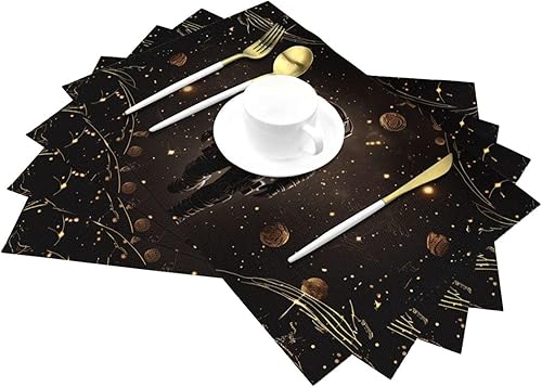Miniatura 6 de 6 PCS PVC Placemats Set Place Mats Black Gold Space Non-Slip Weave Place Mats 12" x 18" Farmhouse Table Mat Set for Family Dinners Wedding Parties