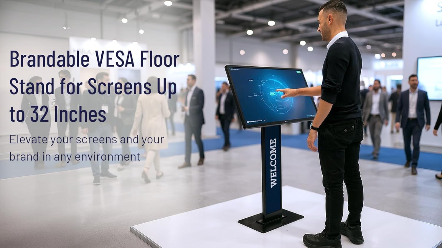 Compulocks Brandable VESA Floor Stand – Freestanding Secure Display Stand for tablets and ipad Up to 32 inch, Ideal for Retail, Exhibitions, and Events – Black