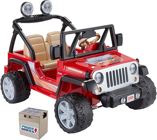 Fisher-Price Power Wheels Jeep Wrangler - Vehículo rojo con batería extra recargable de 12 V para niños a partir de 3 años