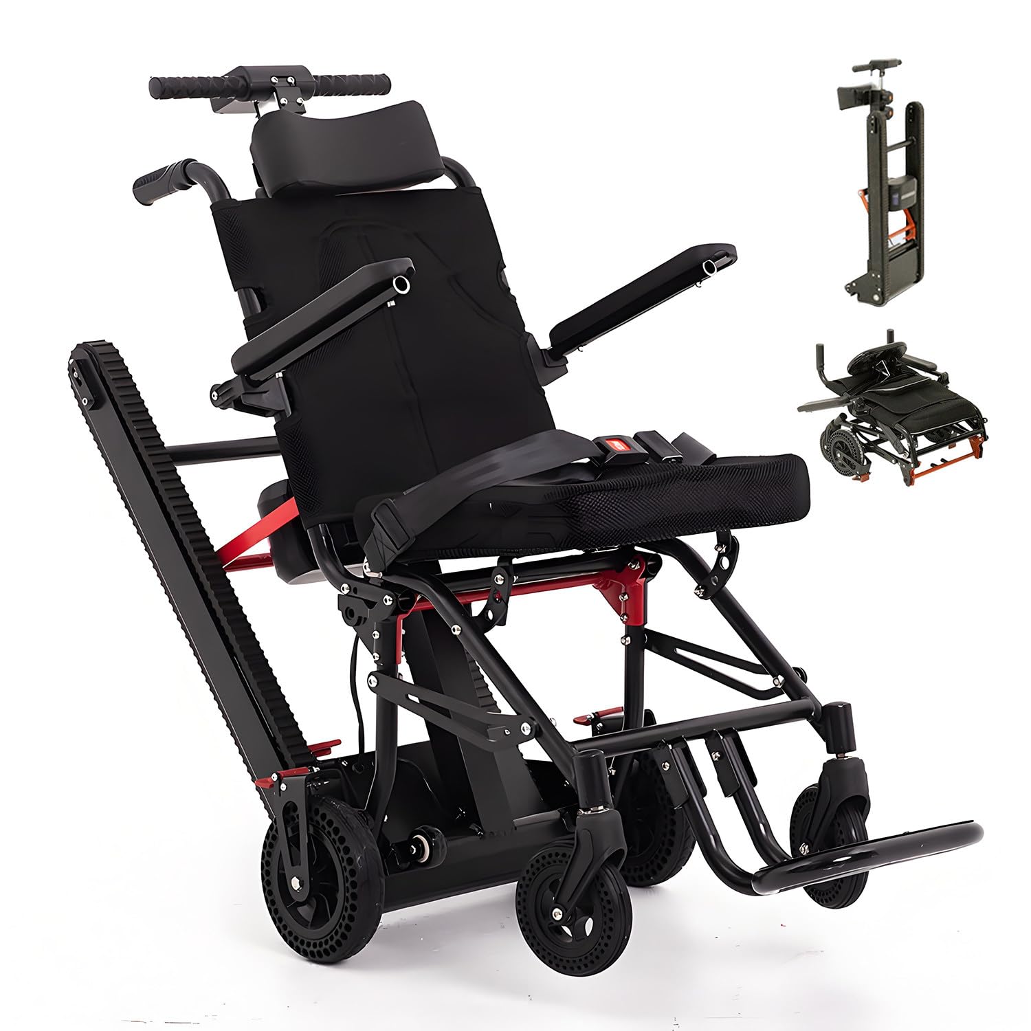 Nuovo montascale elettrico + combinazione di sedia a rotelle manuale 2 in 1, sedia a rotelle intelligente per salire e scendere le scale,pieghevole leggero,batteria da 13A,carico massimo 330 libbre
