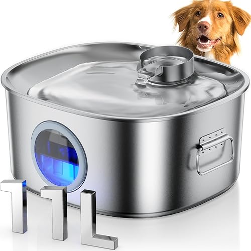 Fuente de agua para perros de acero inoxidable, fuente de agua grande de 11 l2.8 galones para perros grandes en el interior, fuente de agua para