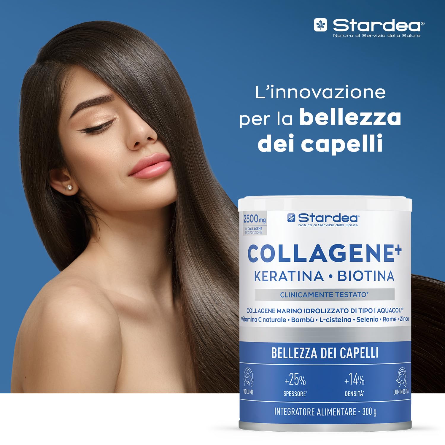 Integratore Capelli Collagene E Cheratina - Biotina Polvere 300 g STARDEA | Collagene Marino Idrolizzato 2500 mg Con Zinco Bisglicinato, Vitamina C Da Acerola E L-Cisteina - 300 g
