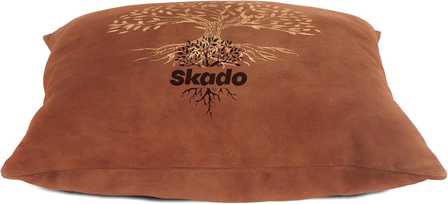 SKADO Handmade Genuine Leather Throw Pillow Cover – Decorative Throw Covers Cushion Case – Cowhide Suede Leather Covers for Room & Bedroom – 18” X 18” (Tan)