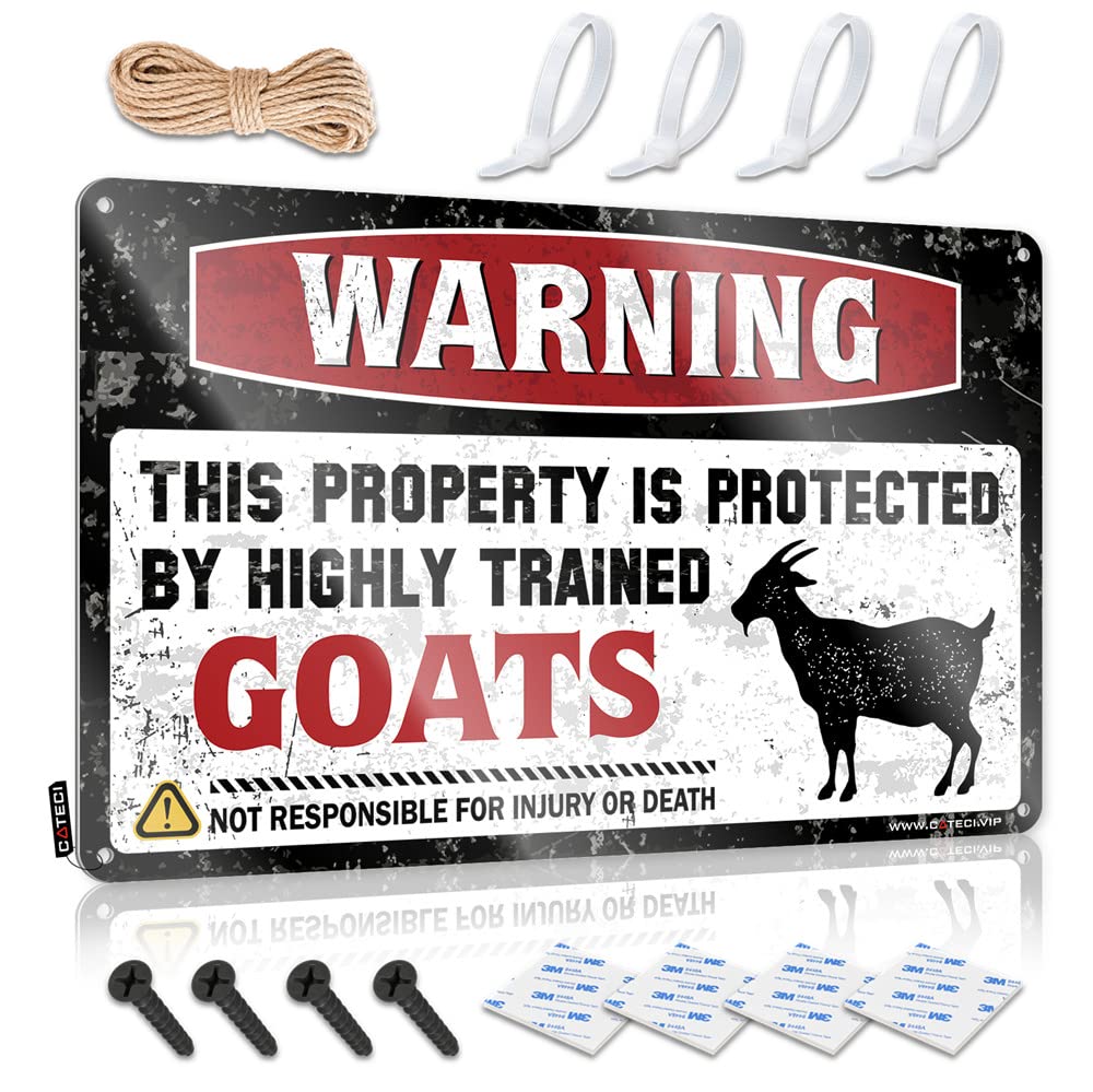 STWNVOITV Funny Office Signs Warning This Property Is Protected By A Highly Trained Goat Sign Tin Sign Decor Outdoor Signs And Decor(30X40CM)
