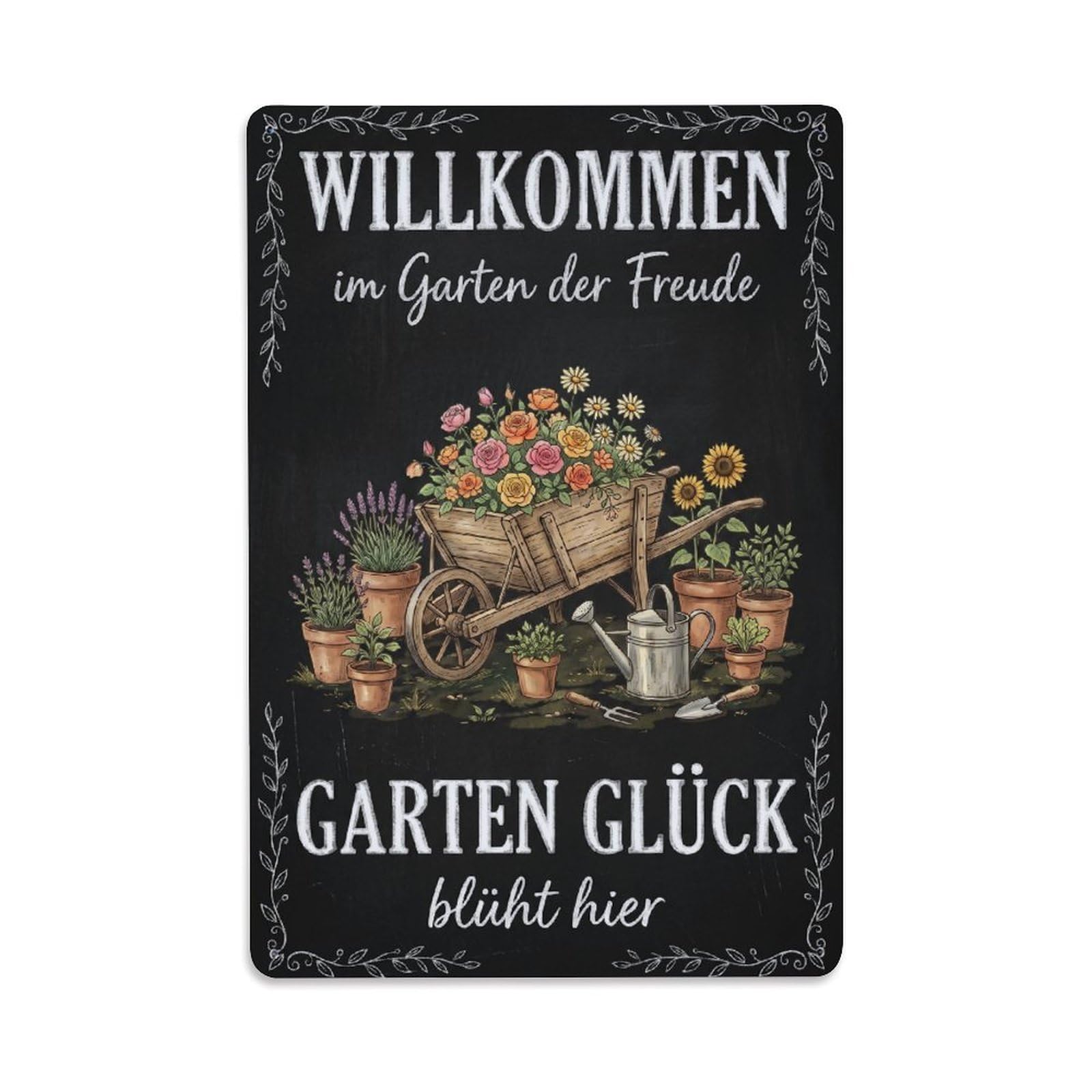 Chalkboard Garden Welcome Cafe Charming Metal Tin Sign Plaque Wall Decor for Cafe, Club Bar, Office, Garden Metal Poster 8x12Inch