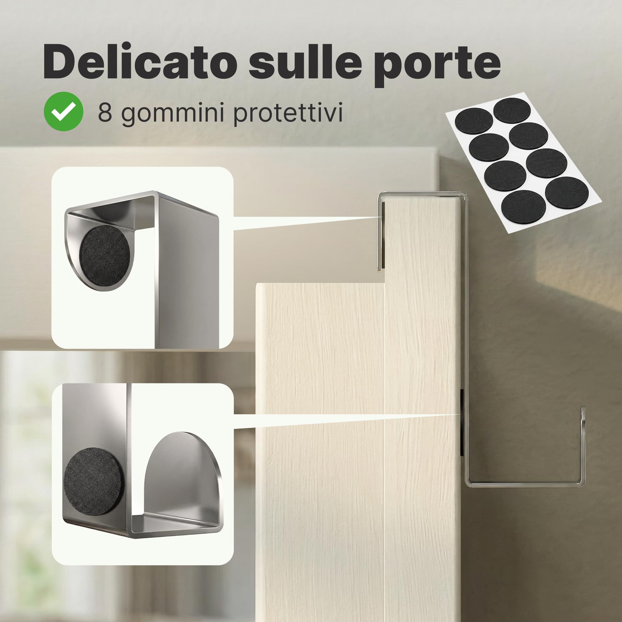 Minismus appendiabiti da porta 4 pezzi argento attaccapanni da porta senza forare gancio appendiabiti adatto a 1,6 cm e 2,2 cm con feltrini