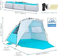Vista 6 de WolfWise - Tienda de campaña para playa fácil de instalar con UPF 50 + paraguas portátil instantáneo con porche extendido con cremallera, para 4