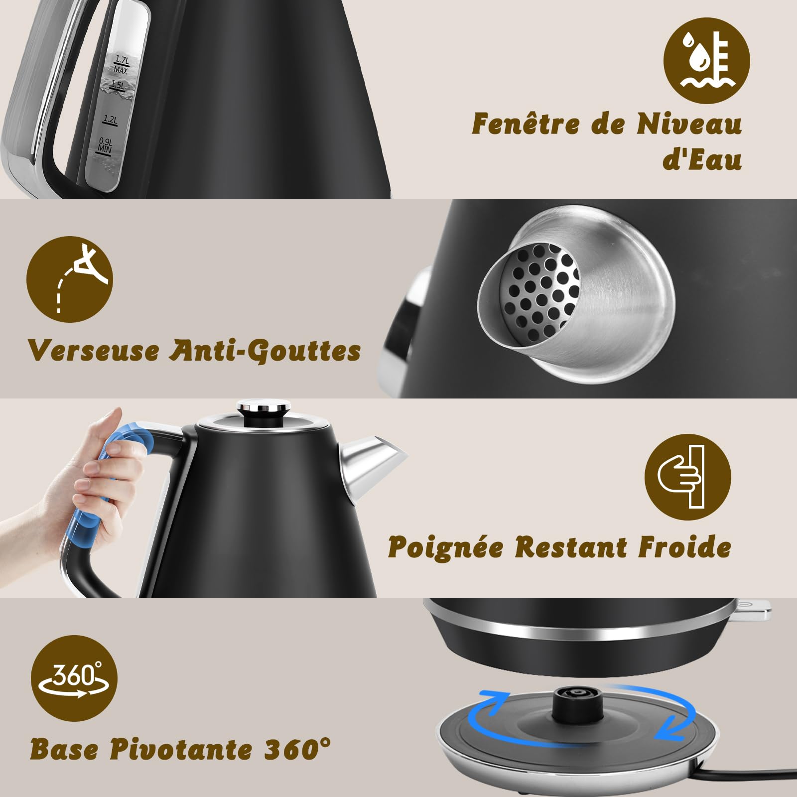 Taylor Swoden Aladin - Bouilloire rétro Vintage themomètre intégré, 2200W, 1,7L. Acier inoxydable, arrêt automatique, cadran de température.