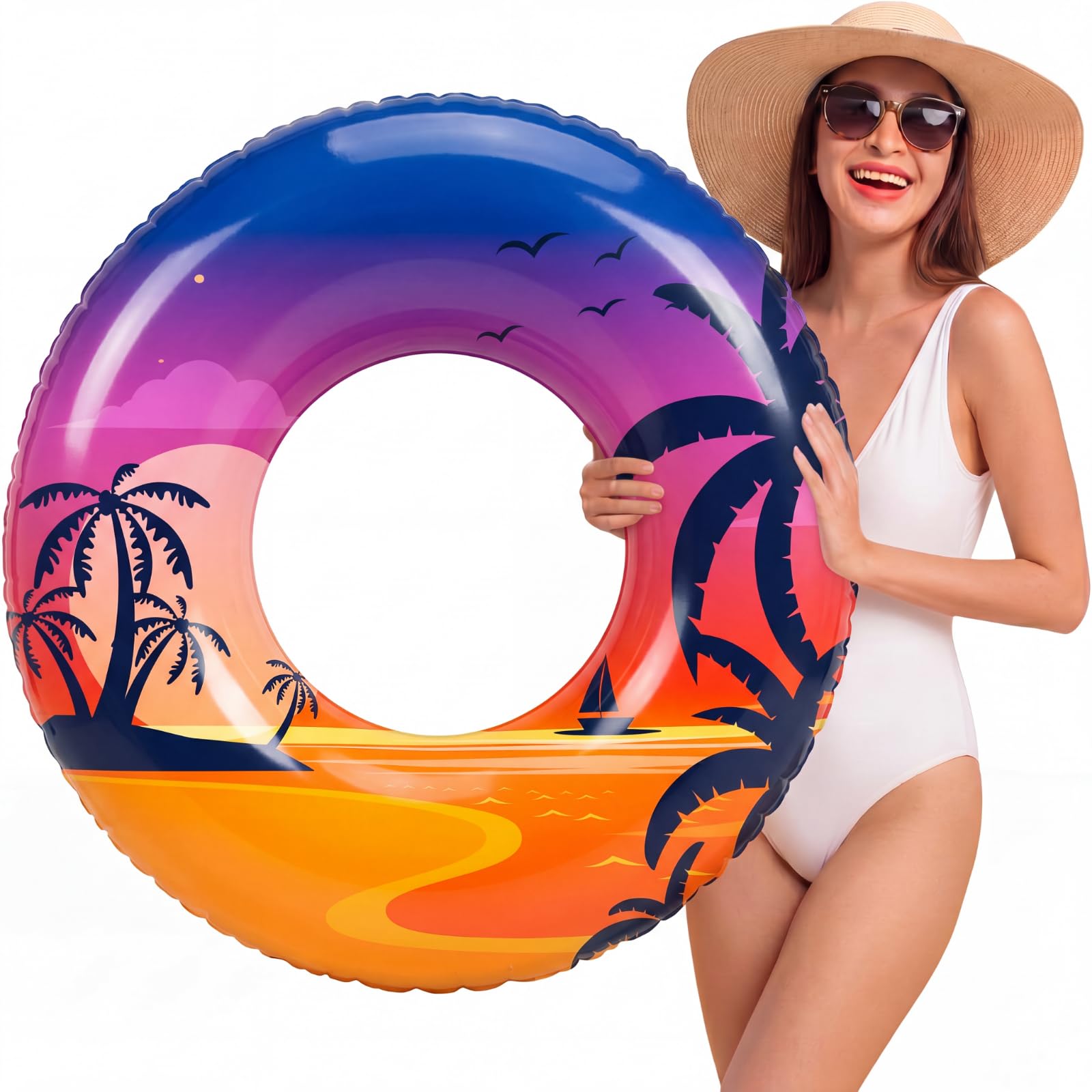 Silipull 1 Pcs Pool Float Adult Large Pool Tube Sunset 47.24 Inches Inflatable Swimming Inner Tubes Floats Swimming Ring for Summer Beach Party Lake River Party Decoration Toys