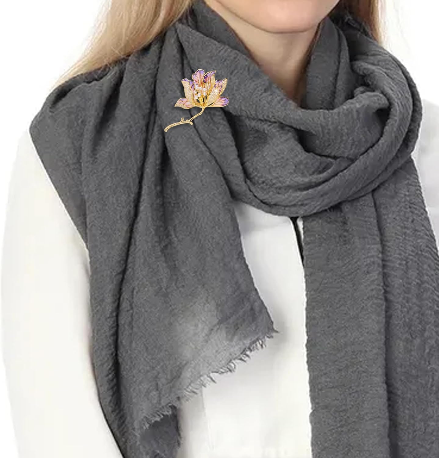 Crystal Flower Brooch Pins for Women Elegant Enamel Rhinestone Floral Brooches Pin Fashion Jewelry for Party Dance Wedding Banquet Brooch for Women Gift - Image 3