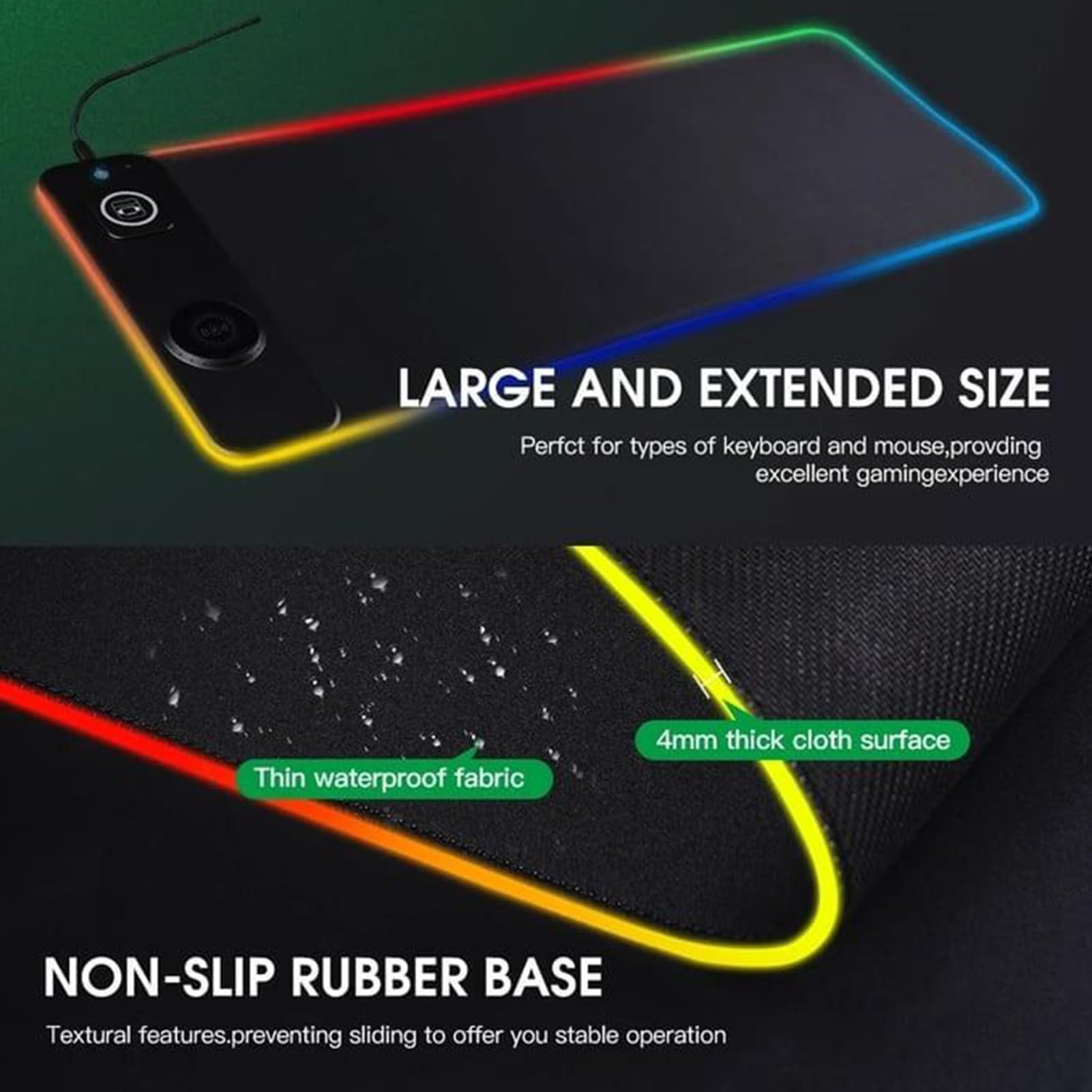 Mouse Pad Luminoso Ricaricatore Wireless Impermeabile RGB 15W | 80x30 cm Mouse Pad Gaming Ricarica Rapida Magnetica Antiscivolo Per PC Gaming Smartphone Laptop Scrivania Sala Giochi