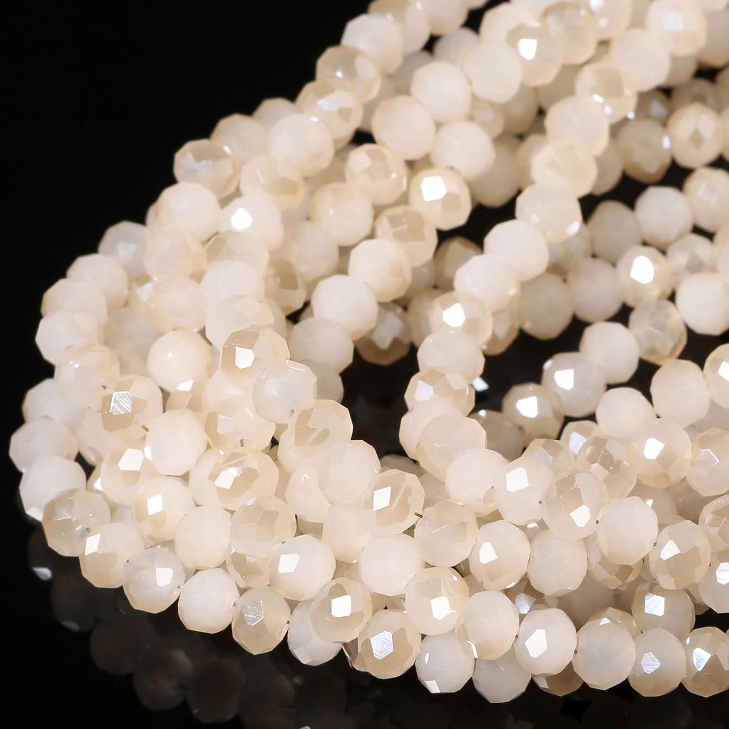 5 Strands 3mm White Half Plated Faceted Rondelle Beads, Songxi Glass Beads for Keychain Making Necklace Earring Jewelry Making for Gemstone DIY Craft Supplies