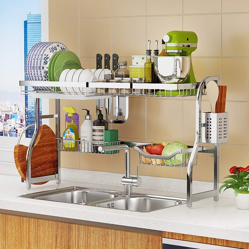 Dish Drying Rack Dish Rack,Dish Drying Rack,304 Stainless Steel Kitchen Drain Rack Tableware Drainer Organizer,2 Sizes