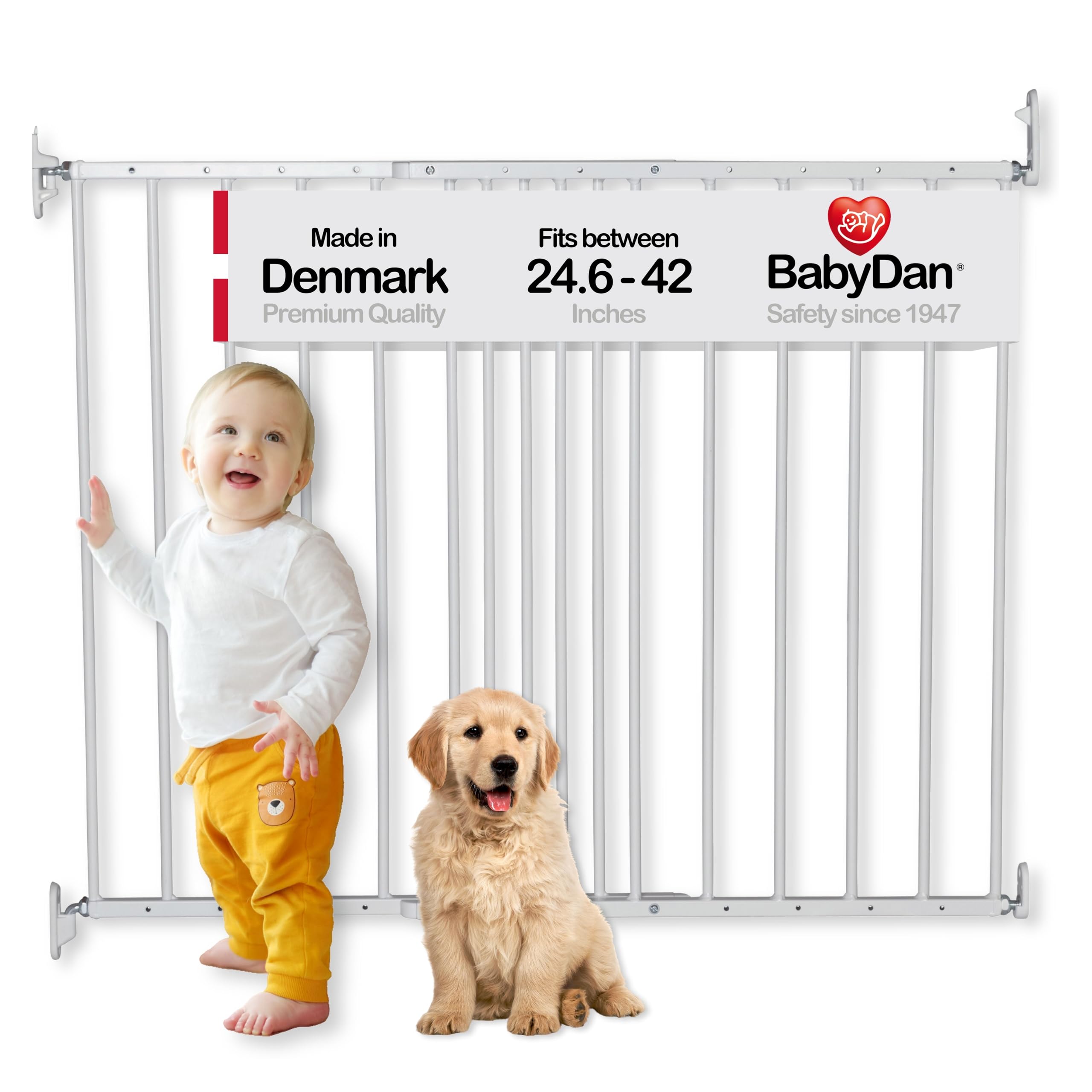 BabyDan MultiDan, 24.6"-42", Extendable Stair Gate/Baby Gate/Safety Gate, Metal, White, Made in Denmark - (Pet Gate/Dog gate)