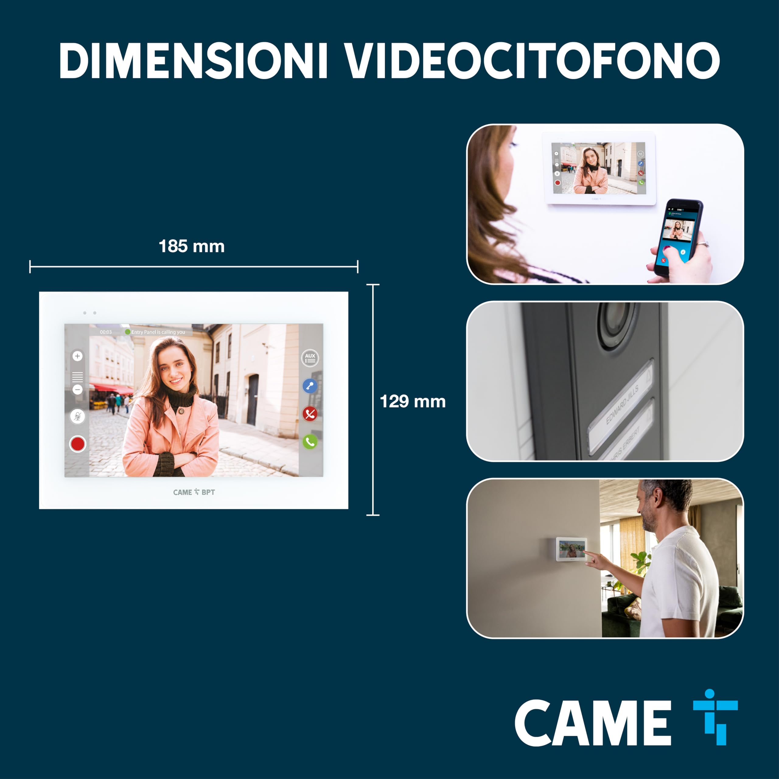 Came Kit videocitofonico monofamiliare include videocitofono vivavoce XTS da parete bianco WIFI display touch screen 7" per sistema X1, targa esterna LHS V/01 PLUS, alimentatore e 5 tag di prossimità