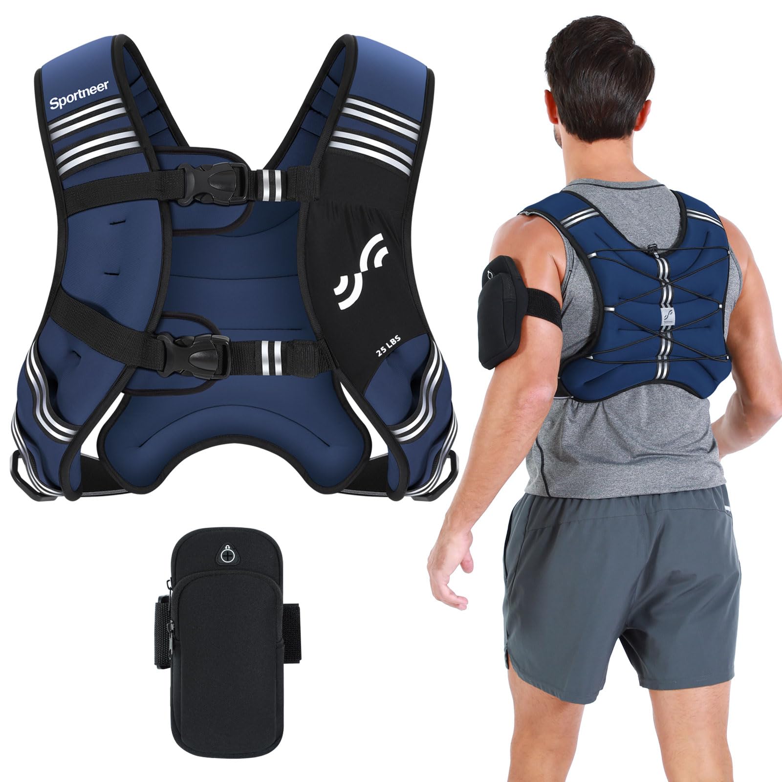 Sportneer Weighted Vest for Running Training 3.6 kg/ 5.4kg/ 6.8 kg/ 9kg/ 11kg Weight Vest with Reflective Stripe Running Vest for Workout Strength Training Fitness Muscle Building Weight โ image 1