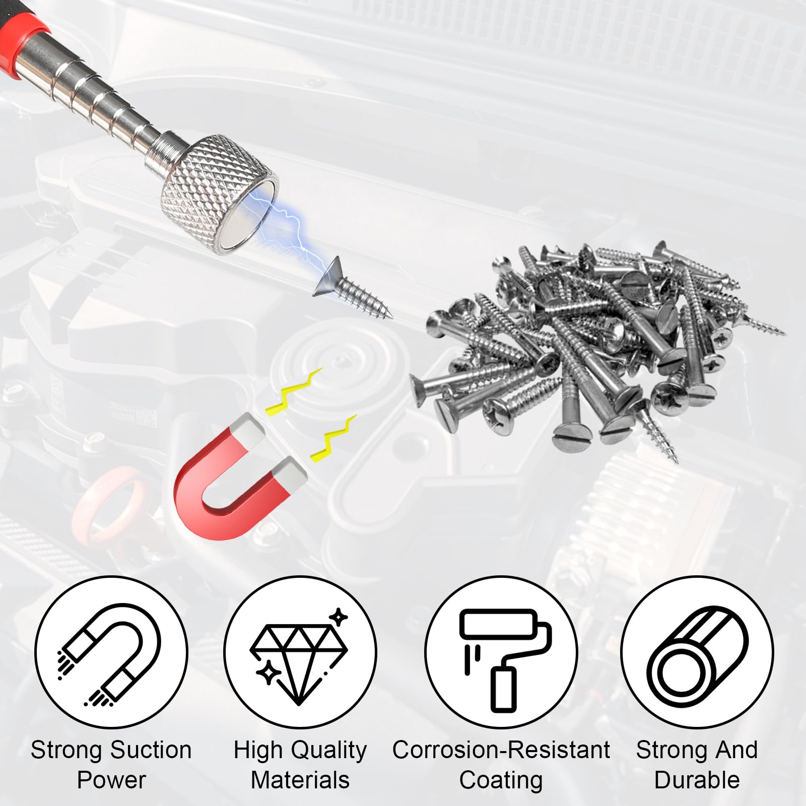 Telescoping Magnetic Pickup Tool, 4 Pieces Extendable Magnetic Pick Up Tools - Image 3