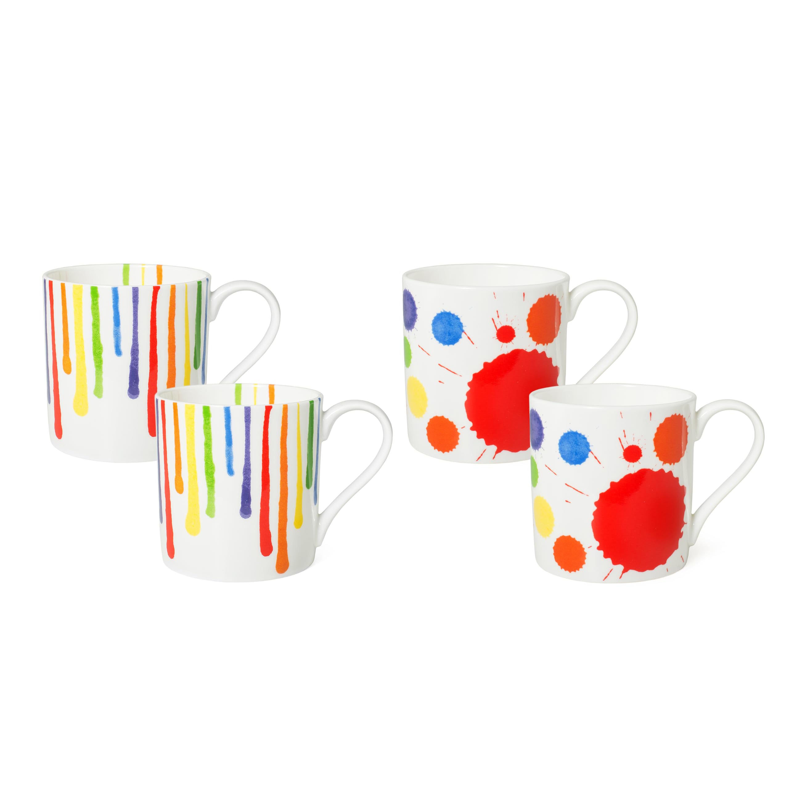 BlissHome Pure Prue Leith Bone China Mug Set of 4 – 2 Inky Drips & 2 Inky Splats – Vibrant, Colourful Design, Perfect for Everyday Use – Dishwasher & Microwave Safe, Contemporary Style
