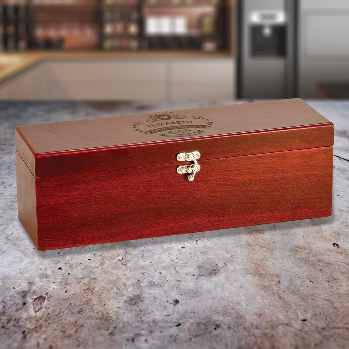 Personalized Valentines Day Wine Box, Rosewood Single Wine Box With Tools, Custom Valentines Wine Gifts