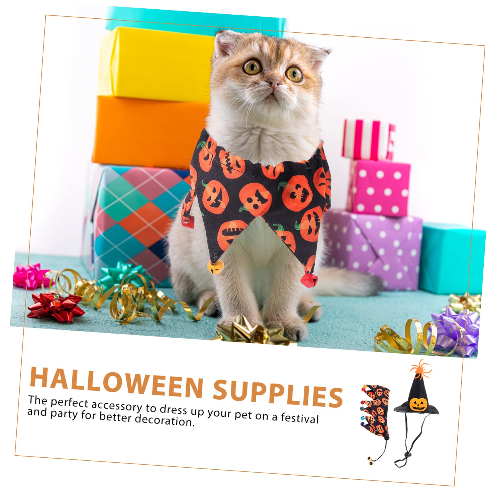 Milisten 5juegos Disfraz De Halloween para Mascotas Sombrero y Pañuelo Vestimenta Divertida para Perro y Gato para Fiestas y Eventos Diseño Cómodo y Transpirable