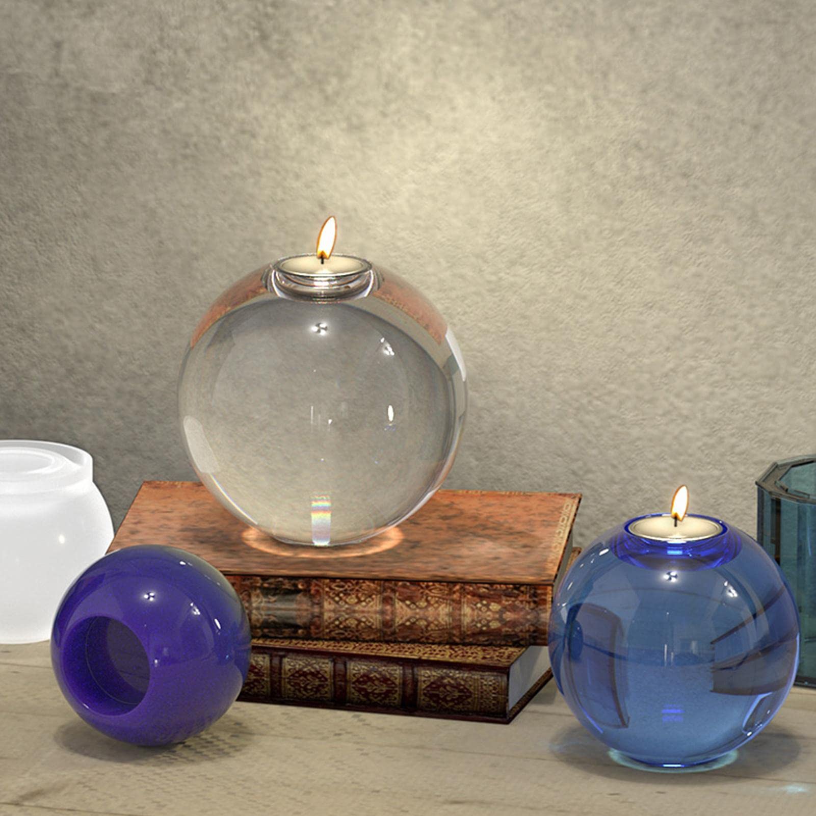 LHCY Lot De 3 Moules En Résine époxy - Bougeoir Rond En Silicone - Pot De Fleurs - Bijoux DIY - Cristal époxy - Boîte De Rangement - Bougie - Pot De Fleurs