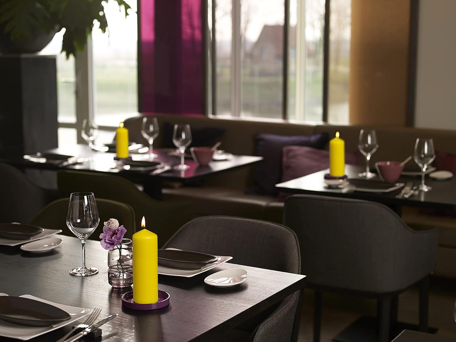 BOLSIUS 10 Yellow Pillar Candles - 2.25 x 6 Inches - Premium European Quality - Individually Wrapped - 42 Hours Burn Time - Dripless Smokeless Unscented Dinner, Wedding, Party, & Restaurant Candles