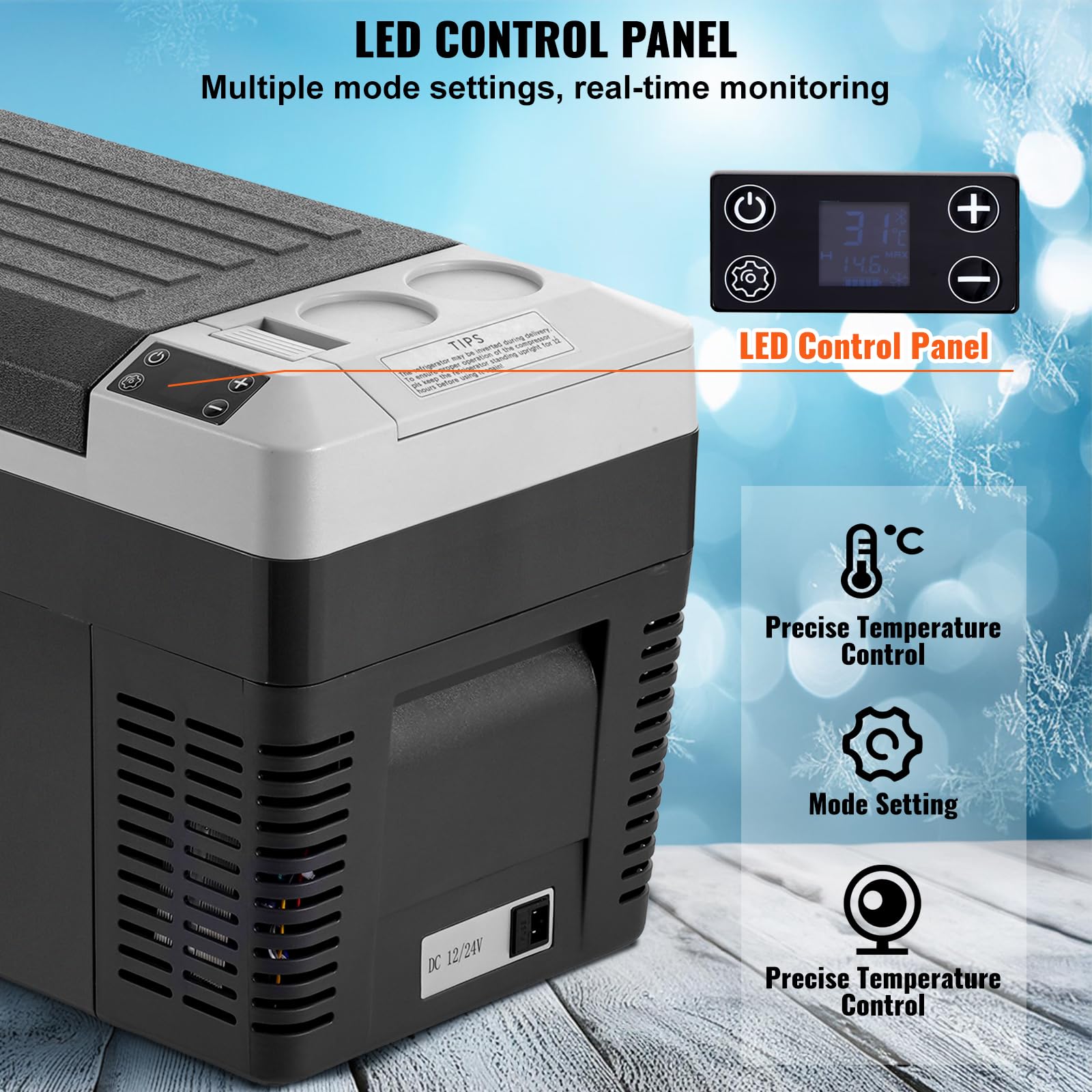 VEVOR Réfrigérateur Portable à Compression 25 L, Mini Frigo de Voiture 12/24 V CC et 100-240 V CA, Glacière à Zone Unique, -20 °C à 20 °C Température Réglable, pour Camion Bateau Maison Camping