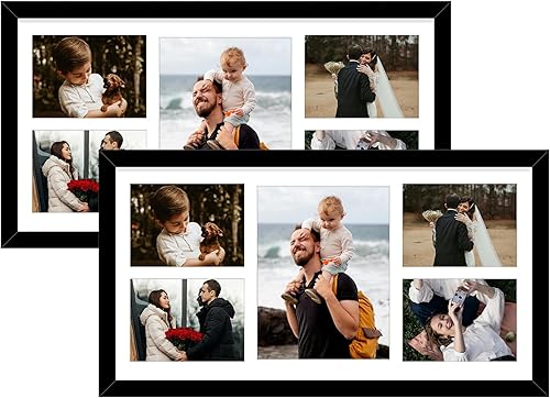 Vista 86 de Golden State Art, Juego de 2 portarretratos de madera blanca de 12 x 17 pulgadas, paspartú blanco para fotos de 8 x 10 y 5 x 7 pulgadas, vidrio