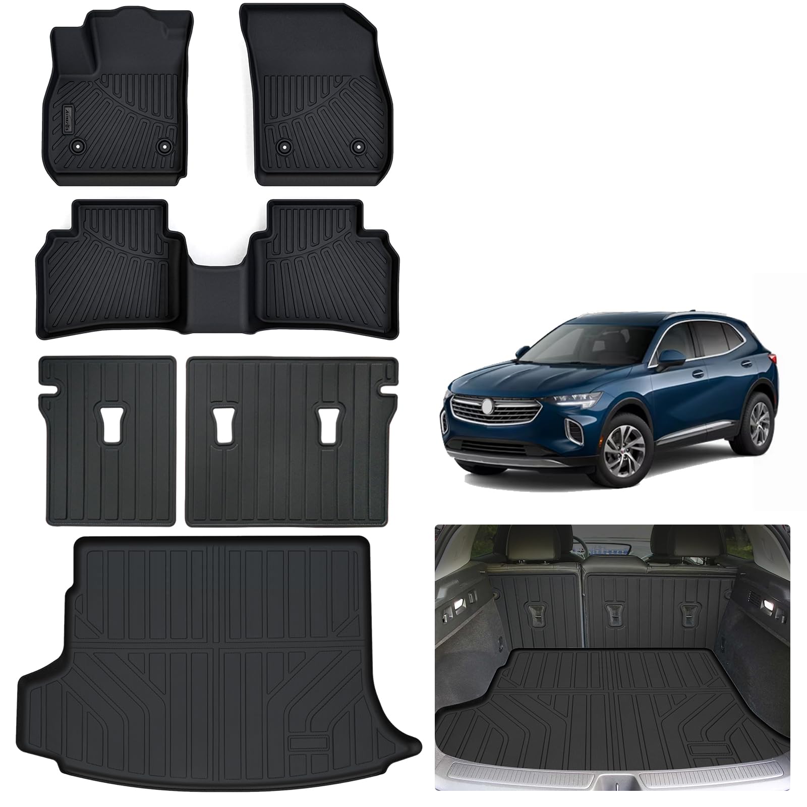 ASINRI Floor Mats 2021-2024 2025 2026 Buick Envision 5 Seats with Cargo Liner, All Weather TPE Protection 2 Rows Car Floor Liners with Trunk Mat