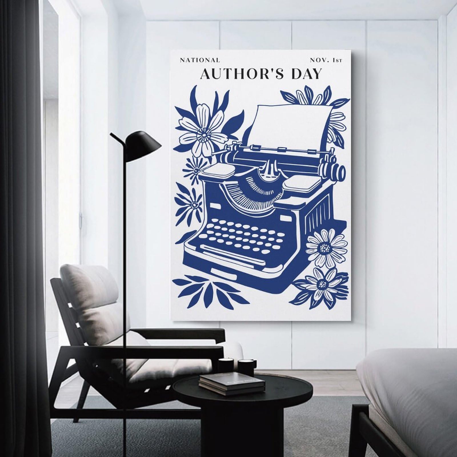 Junmoney National Authors Day Typewriter Illustration Canvas Art Print, 08x12inch(20x30cm), for Home Walls, Creative Rooms Or Shared Spaces, Decorative Artwork with Broad Appeal