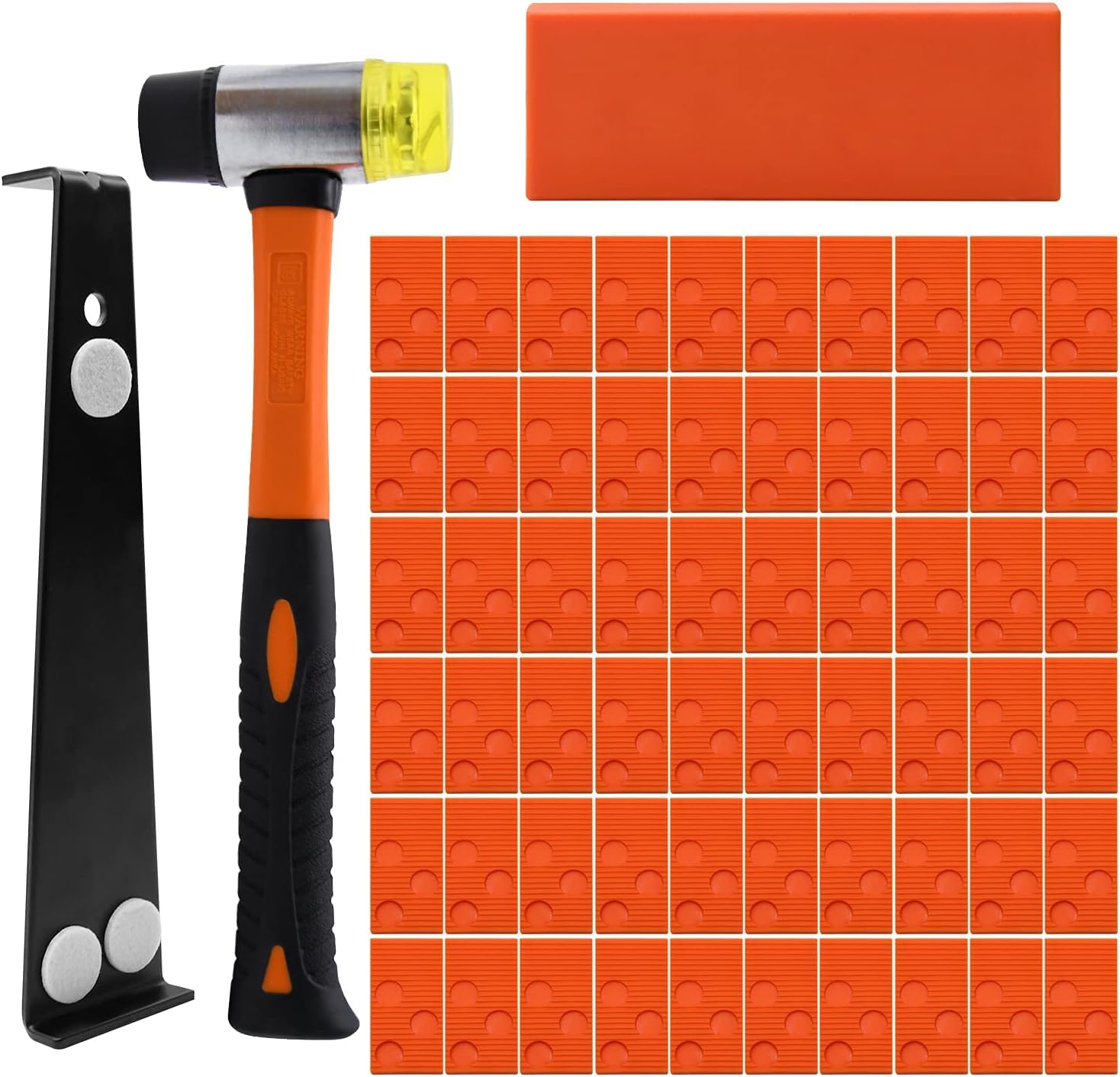 Laminate Flooring Kit with 60 Spacers, Solid Tapping Block, Heavy Duty Pull Bar and Diameter 1.3in High-Strength Double-Faced Hammer