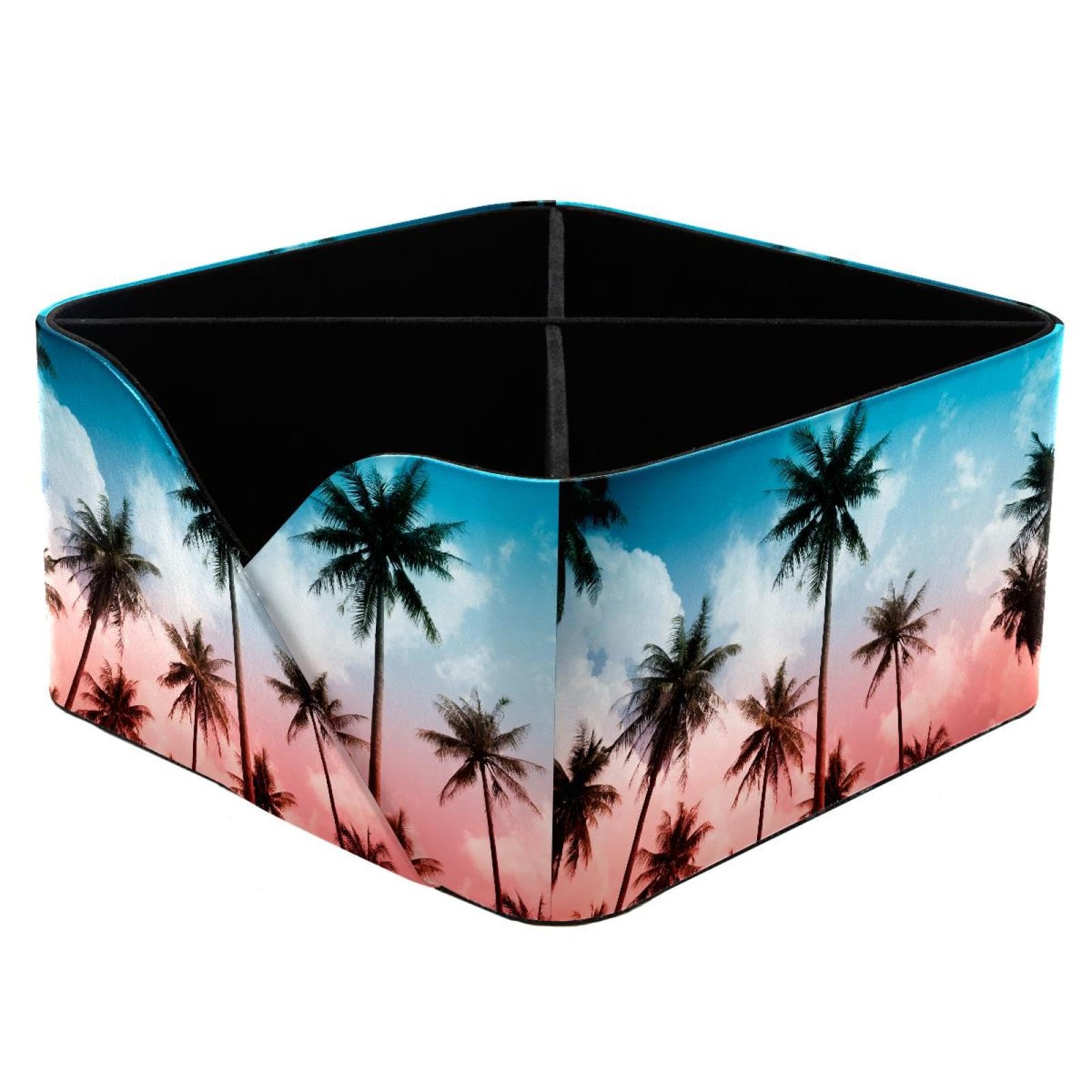 KengjuTesu Tropical Coconut Palm Trees Summer Sunny Desktop Organizer Pen Holder, Rectangular Pencil Cup for Office, Study and Makeup Stations
