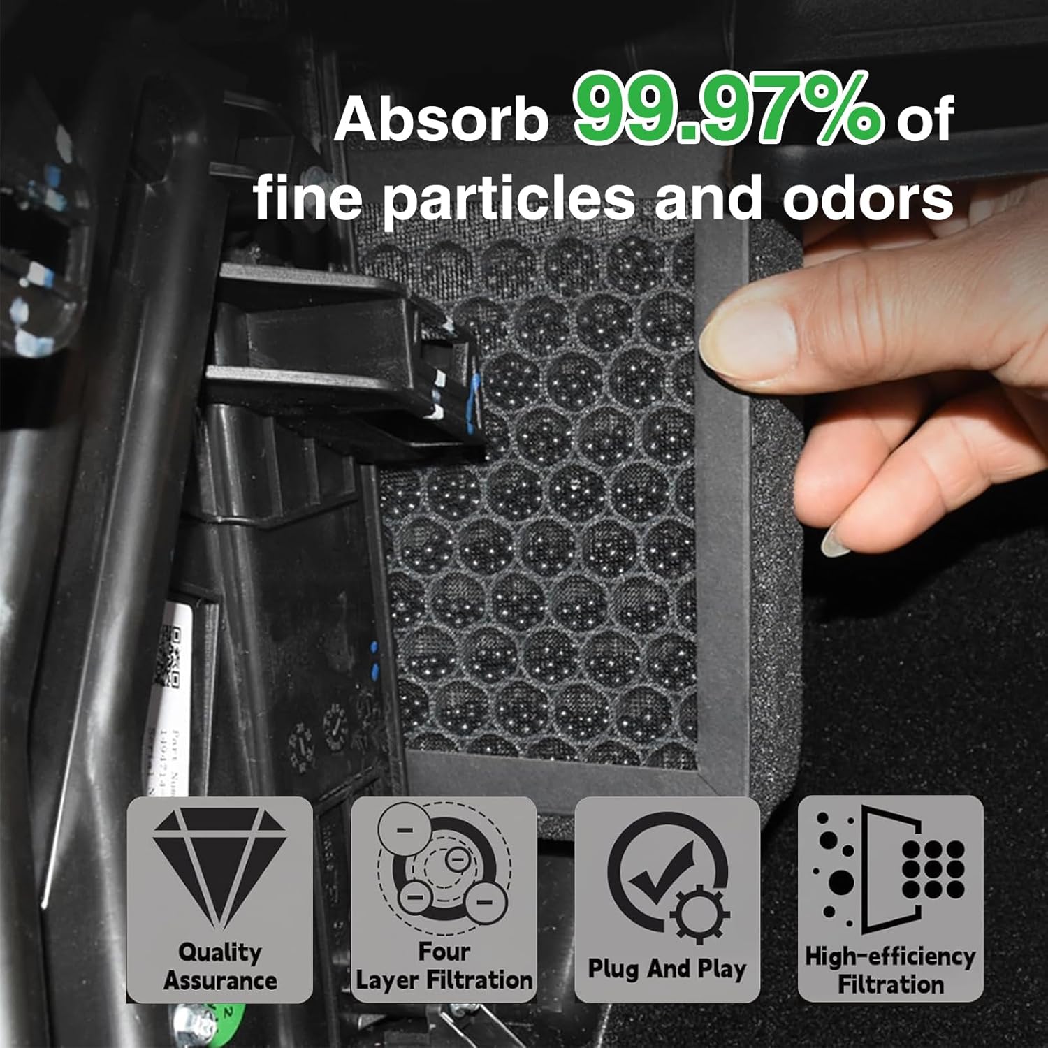 Tesla Model 3 Model Y Cabin Air Filter, 2 Pack True HEPA with Activated Carbon, Replacement Accessories for 2016–2026 Tesla Model 3/Y (Juniper & Highland Compatible)