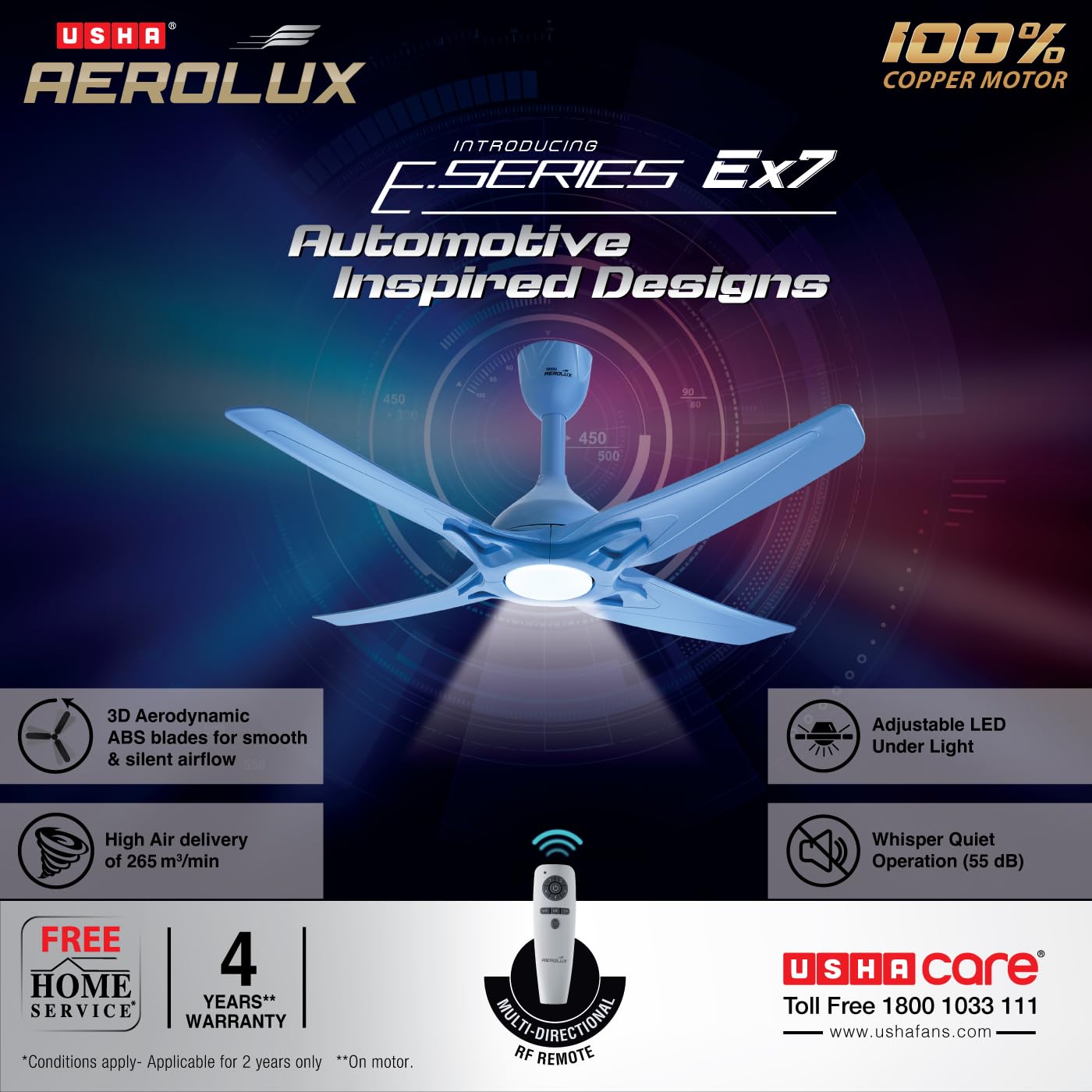 Usha CF 1320 MM Aerolux Daedalus With Remote