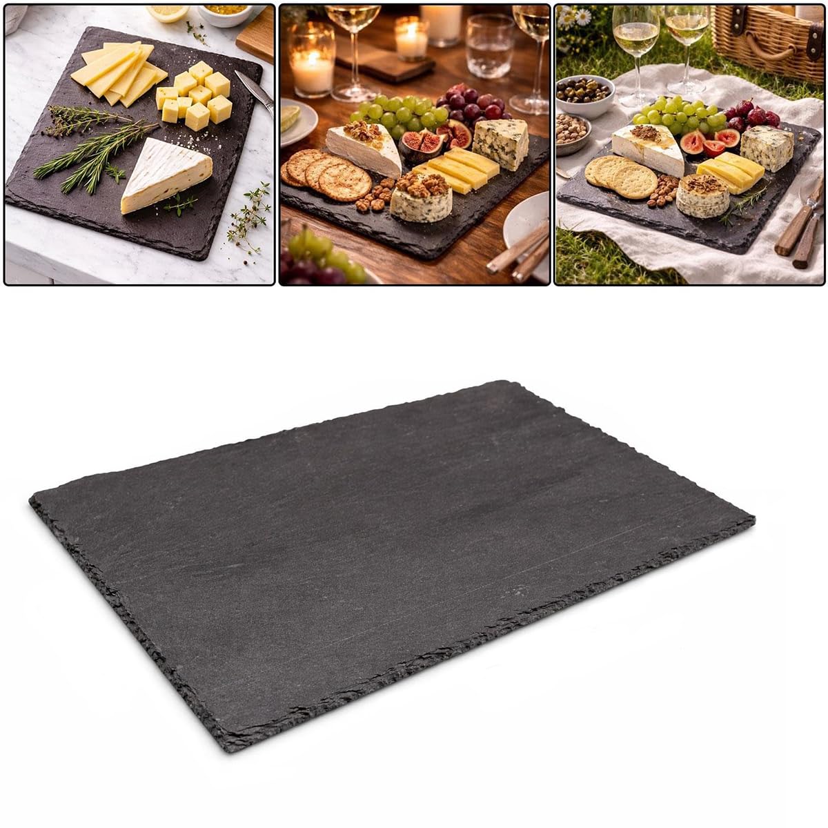 Natural Slate Serving Board 35x25cm Cheese Board Platter – Durable Stone Food Tray, Rustic Serving Board, Single / 2 Pack / 4 Pack (Black, One Size)