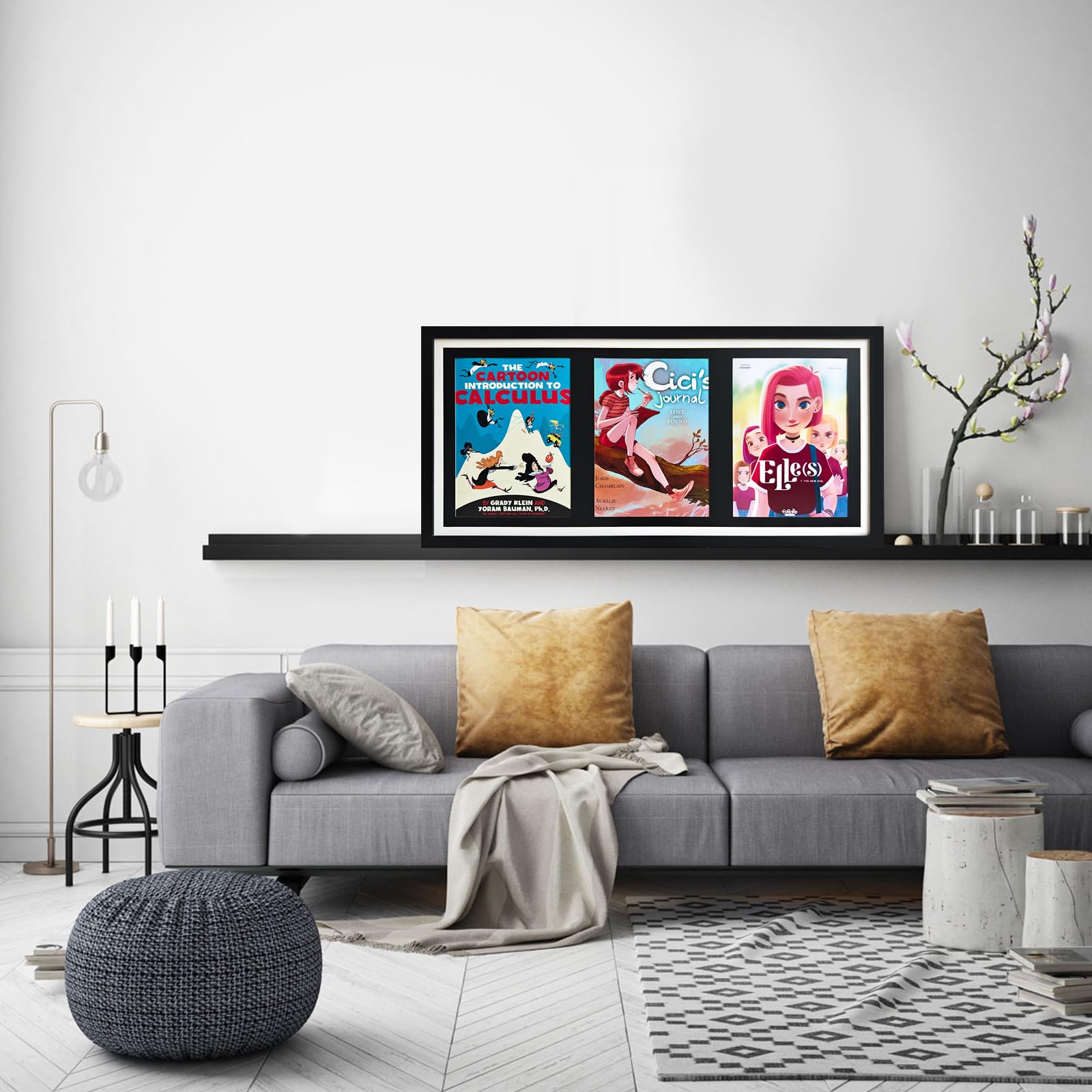 Comicbuch-Aufbewahrung, Comic-Buch-Schatten-Box, 3 Zeitschriftenständer, Holz-Comicbuch-Fame, Sport-Magazinrahmen für 21,6 x 29,2 cm Comics/Zeitschriften, mit schwarzem Kern, mit installierten