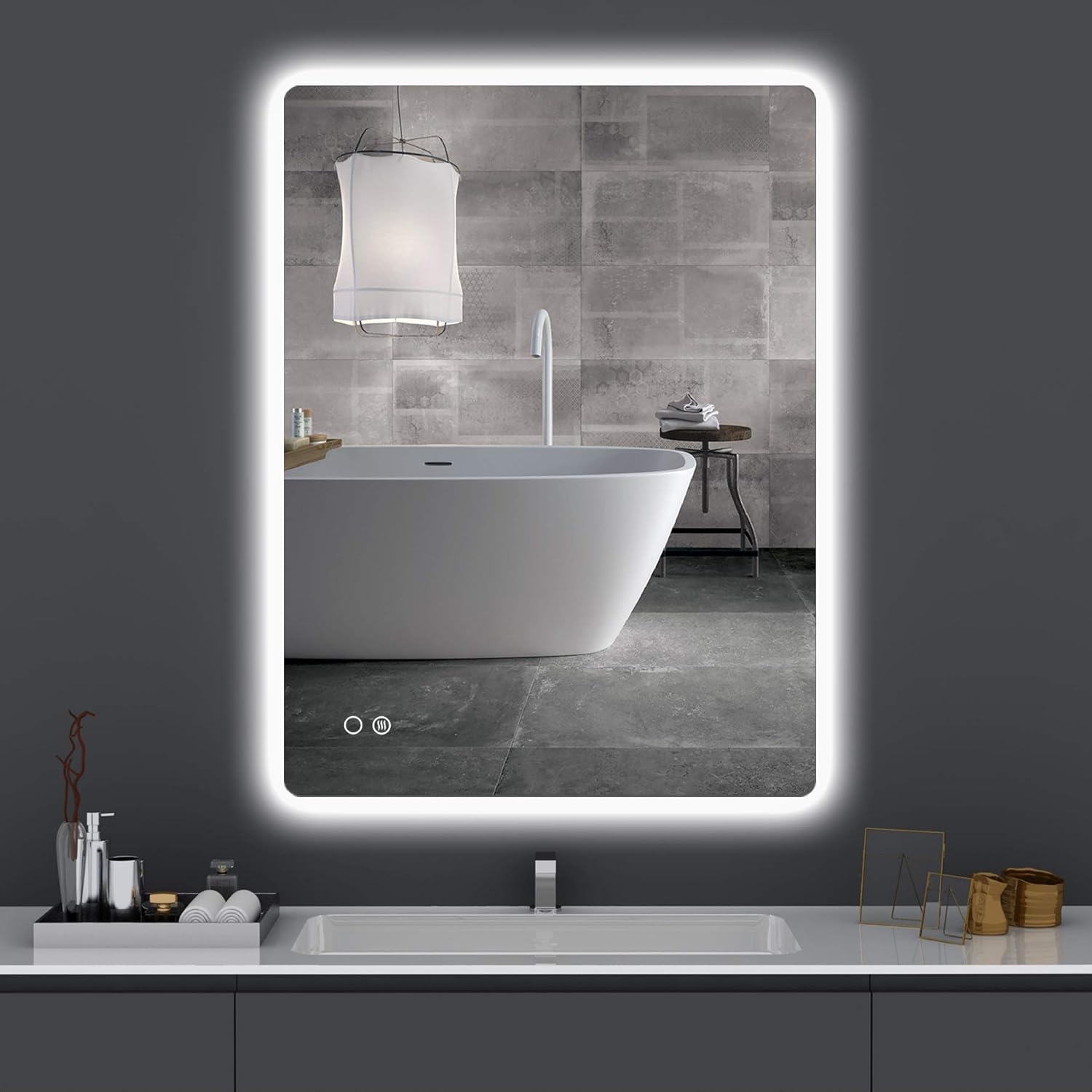 Super Big Clearance! WEIU 24 x 32 Inch Backlit LED Wall Mounted Makeup Mirror, Bathroom LED Mirror with Adjustable Color Temperature and Brightness, with Anti-Fog Function and Smart Touch Buttons, Horizontal & Vertical
