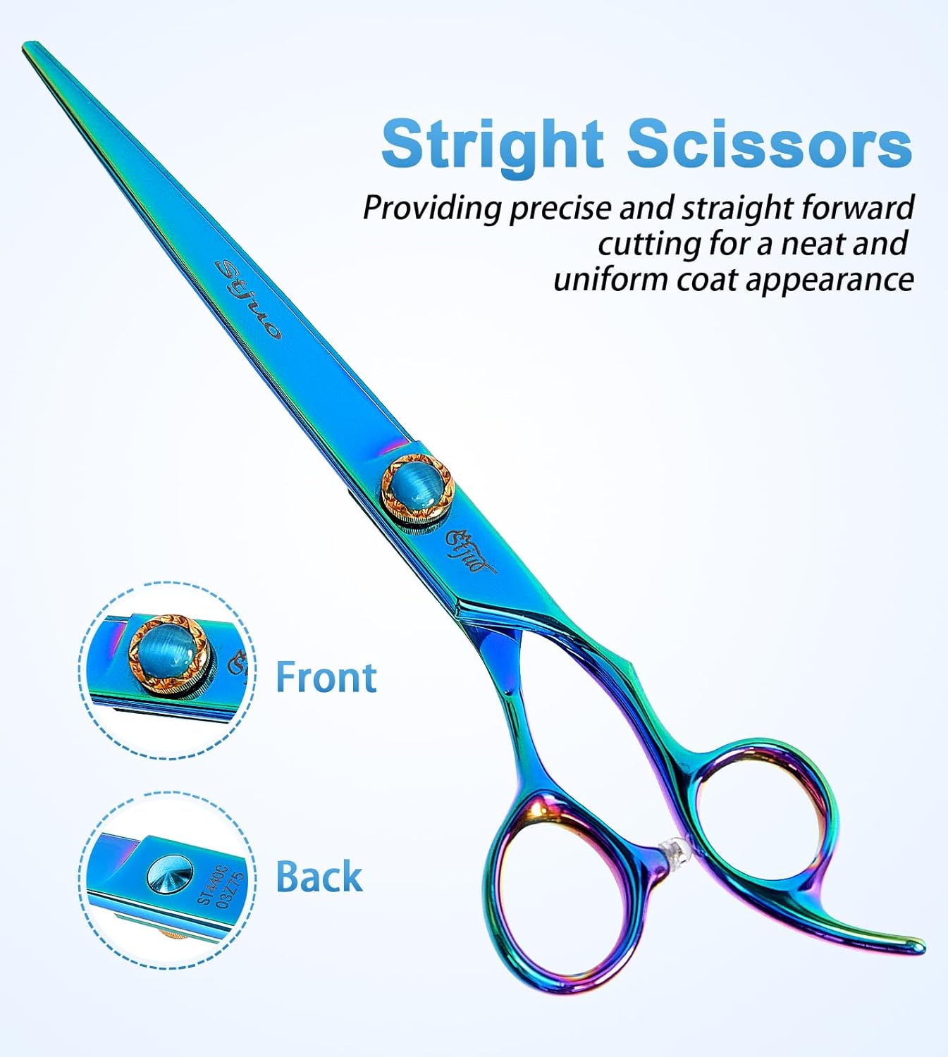 7.5'' Dog Straight Scissors for Grooming 440C Stainless Steel Green Professional Pet Trimming Scissors Sharp Blades Cutting for Dogs and Cats Shears