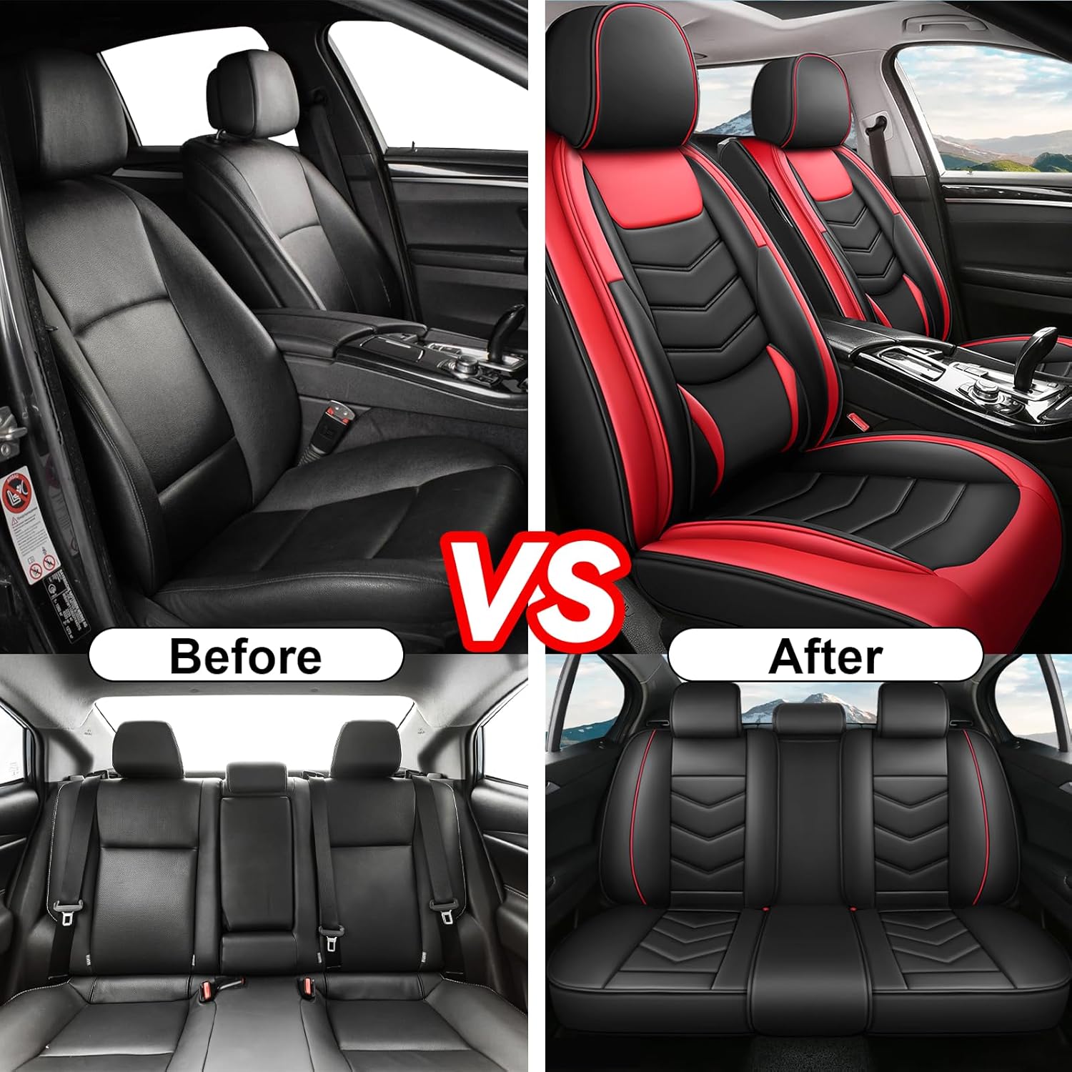Car Seat Covers Fit for Jeep Renegade 2015-2024 Special Stitching and 3D Waist Support Automotive Seat Covers Premium Nappa Leather, Full Set, Black Red