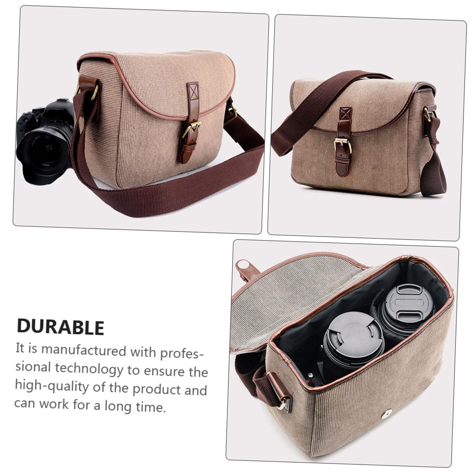 Borsa Fotografica Tracolla Khaki in Canvas Apertura Flip-open | Partizione Imbottita Rimovibile, Cinghia Regolabile, Accesso Rapido per Fotografi in Viaggio