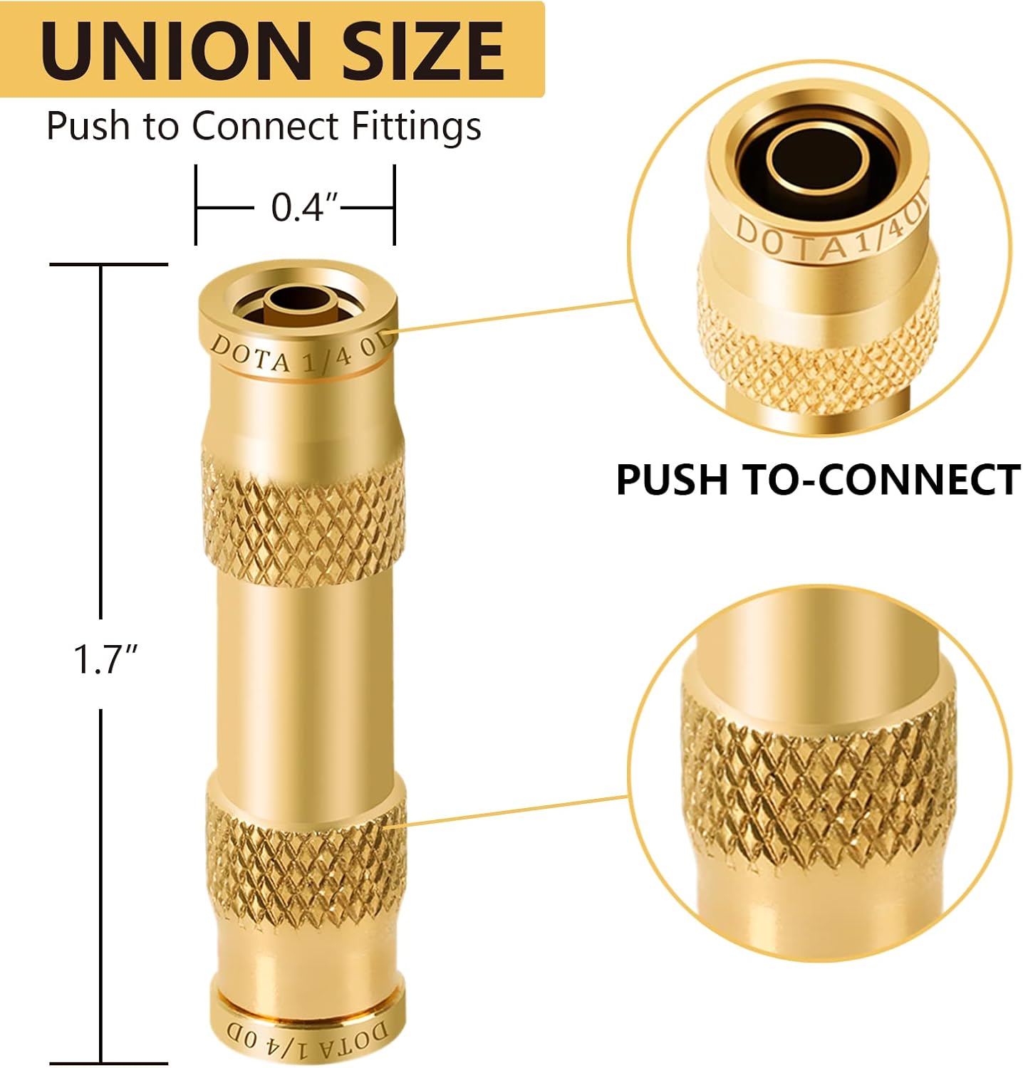 ANRIWT Air Brake Line Fittings,1/4" DOT Air Fittings Brass Push in Fitting, Push to Connect Union Fittings, Air Brake Union 1/4" Tube OD for Trucks Trailers Use and Industria Workshops (4 PCS) : Automotive