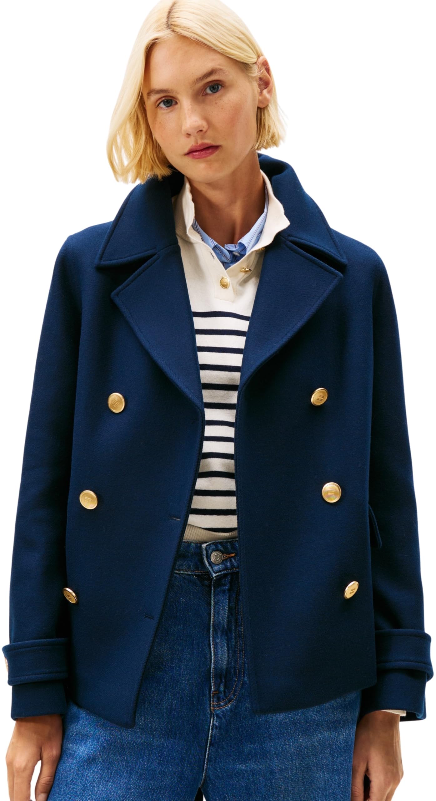 Tommy Hilfiger Women’s Wool Blend Double Breasted Short Coat, Blue (Dark Night Navy), 14