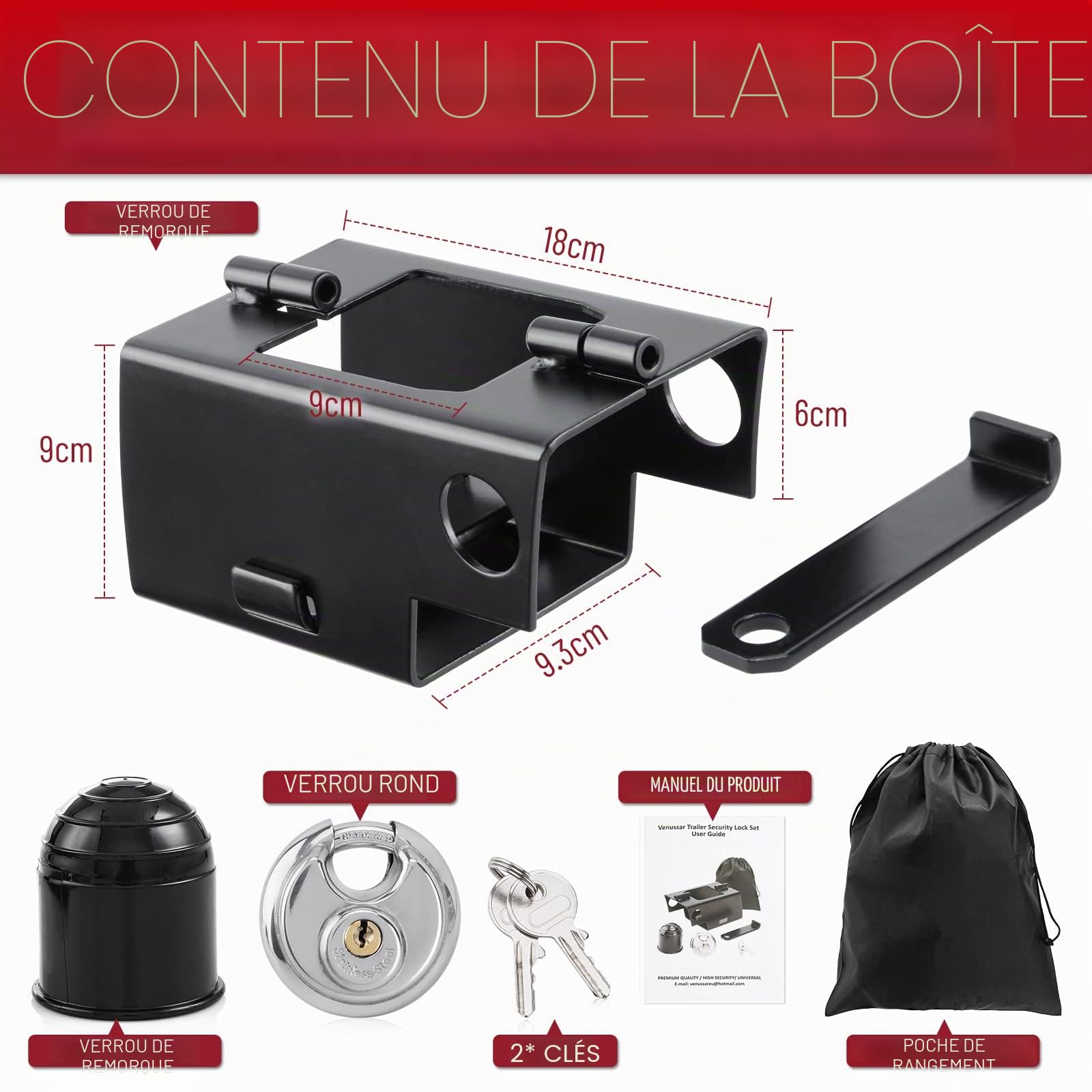 Verrouillage de la Remorque avec Cadenas, Antivol remorque attelée et non attelée, Cadenas remorque, Antivol de Remorque Haute Sécurité