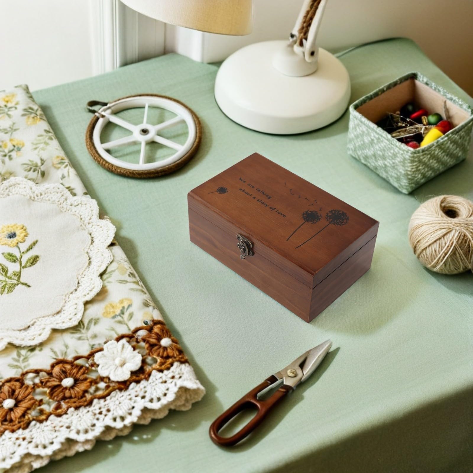 SHINEOFI 2 Piezas Caja de Costura de Madera Vintage para Almacenamiento de Hilos y Agujas con Tapa Diseño Portátil y Resistente para Manualidades y Costura Casa