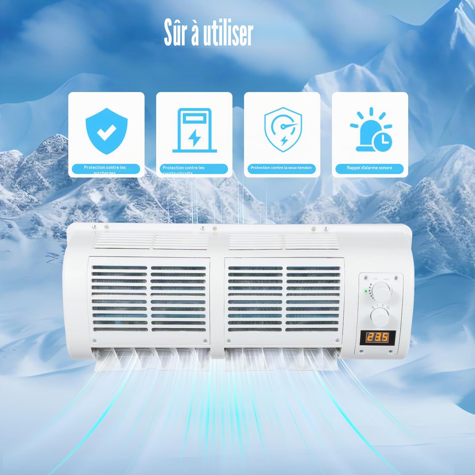Climatiseur pour Voiture Mural 12V 100 W, Caravane Climatiseur avec écran LCD, 3 Vitesse du Vent et Température Réglables 458m²/h, 22525 BTU/h
