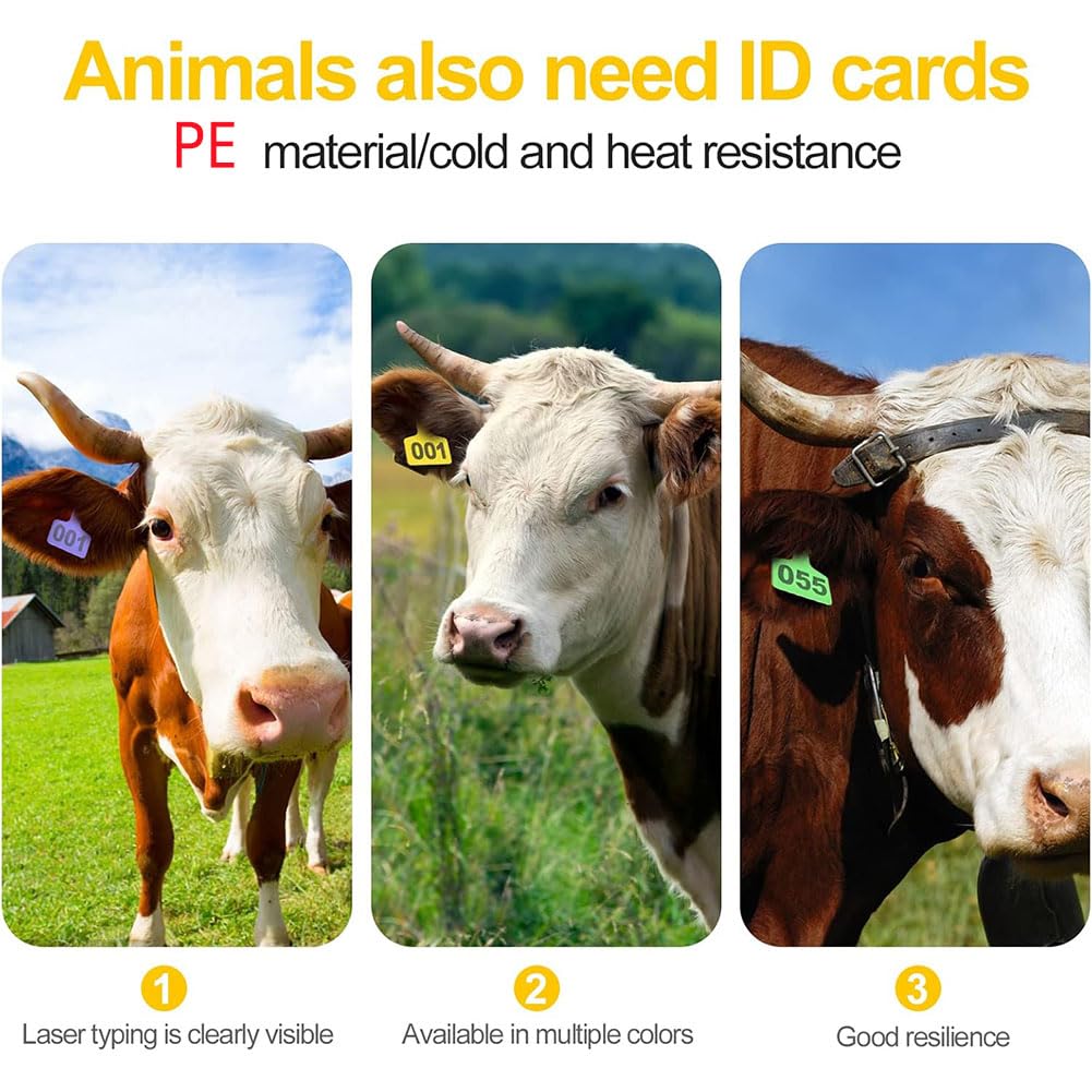 100 pièces étiquettes d'oreille de bétail n° 001-500, étiquettes d'oreille d'animaux de bétail en plastique pour vaches chèvres moutons cochons étiquettes de boucle d'oreille d'identification animale