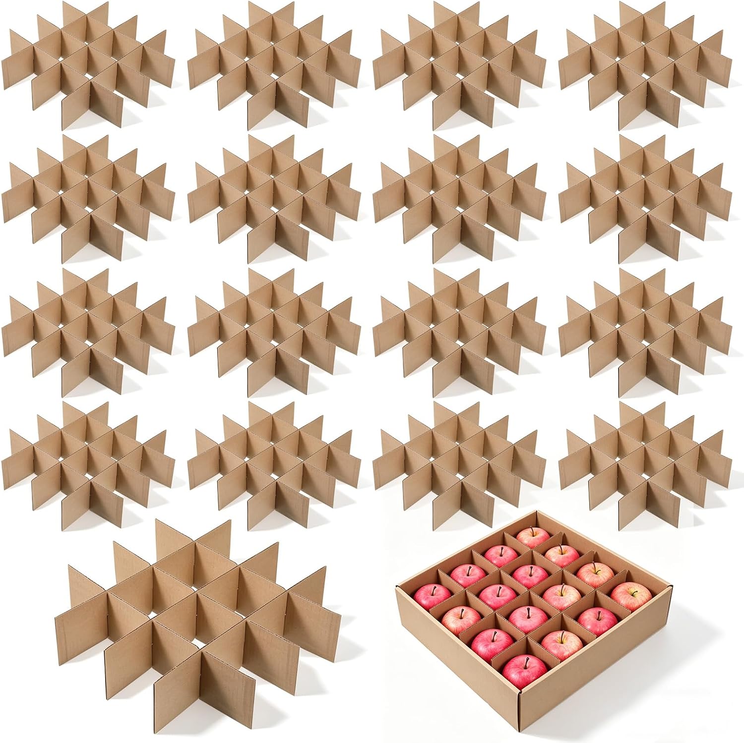 16 Set Cardboard Box Dividers, 13 x 13 x 3In Shipping Cardboard Packing Dividers Box Divider Tray for Fruit Separation Glass Inserts Moving Kitchen Glassware Dish Packing Supplies