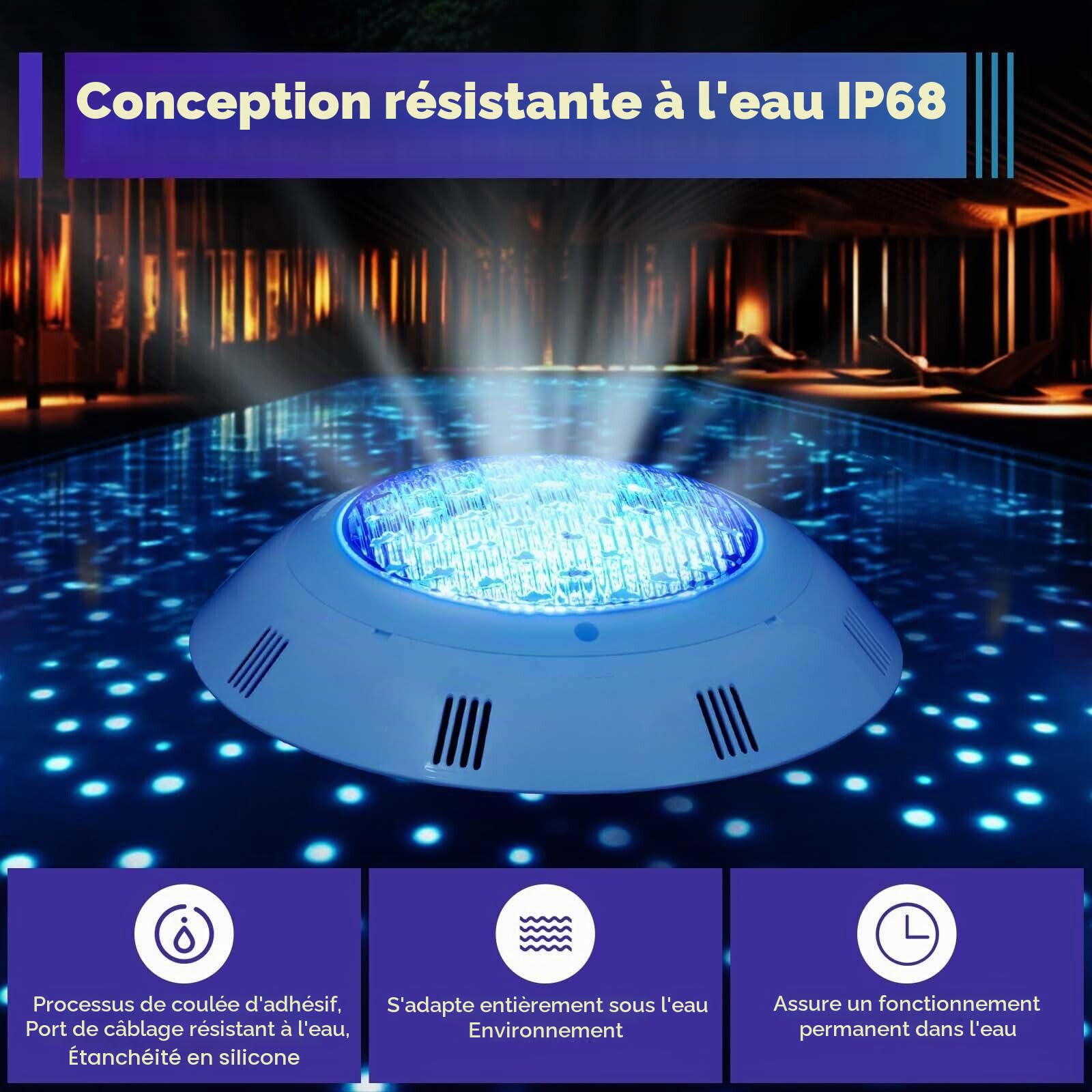Projecteur submersible pour piscine 45 W LED RVB pour éclairage de piscine