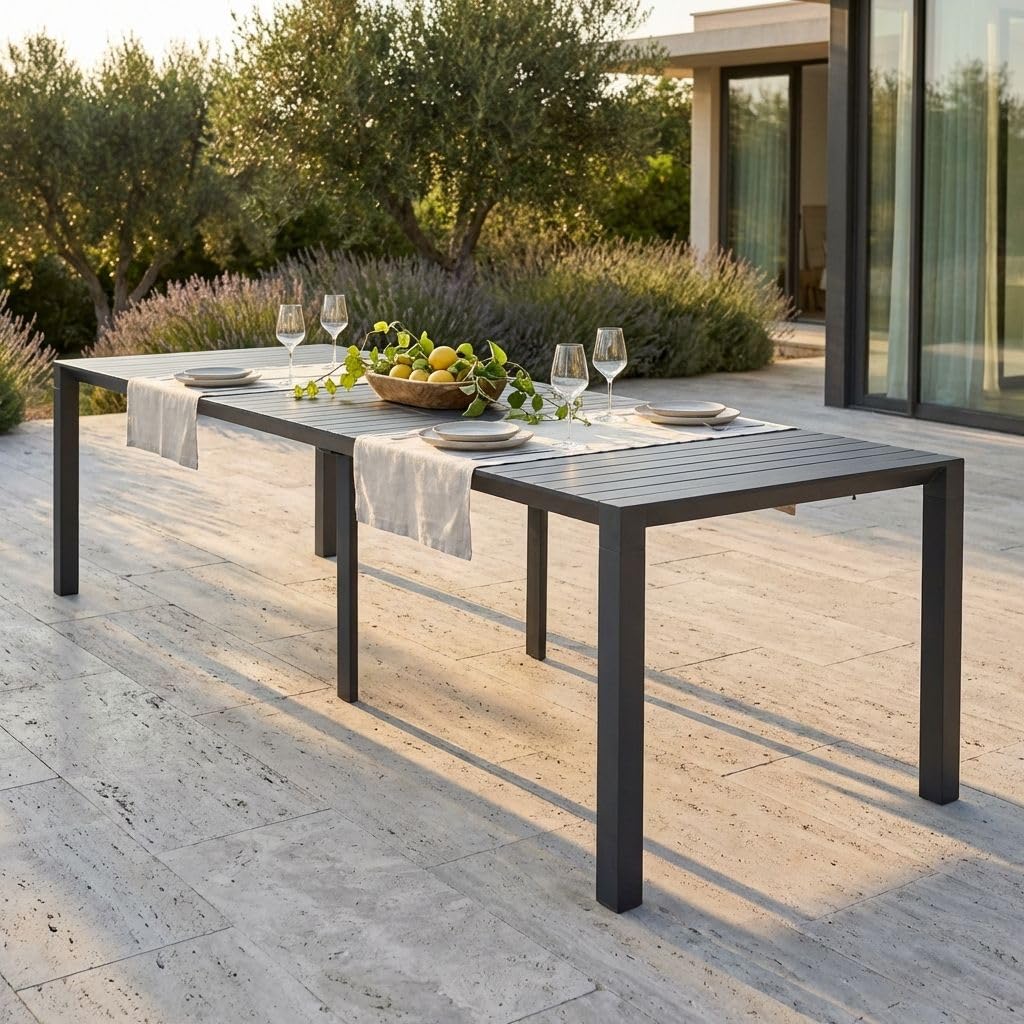 milani home - consolle da giardino allungabile, alluminio, 10 posti, antracite, piano 52/260 x 85 cm